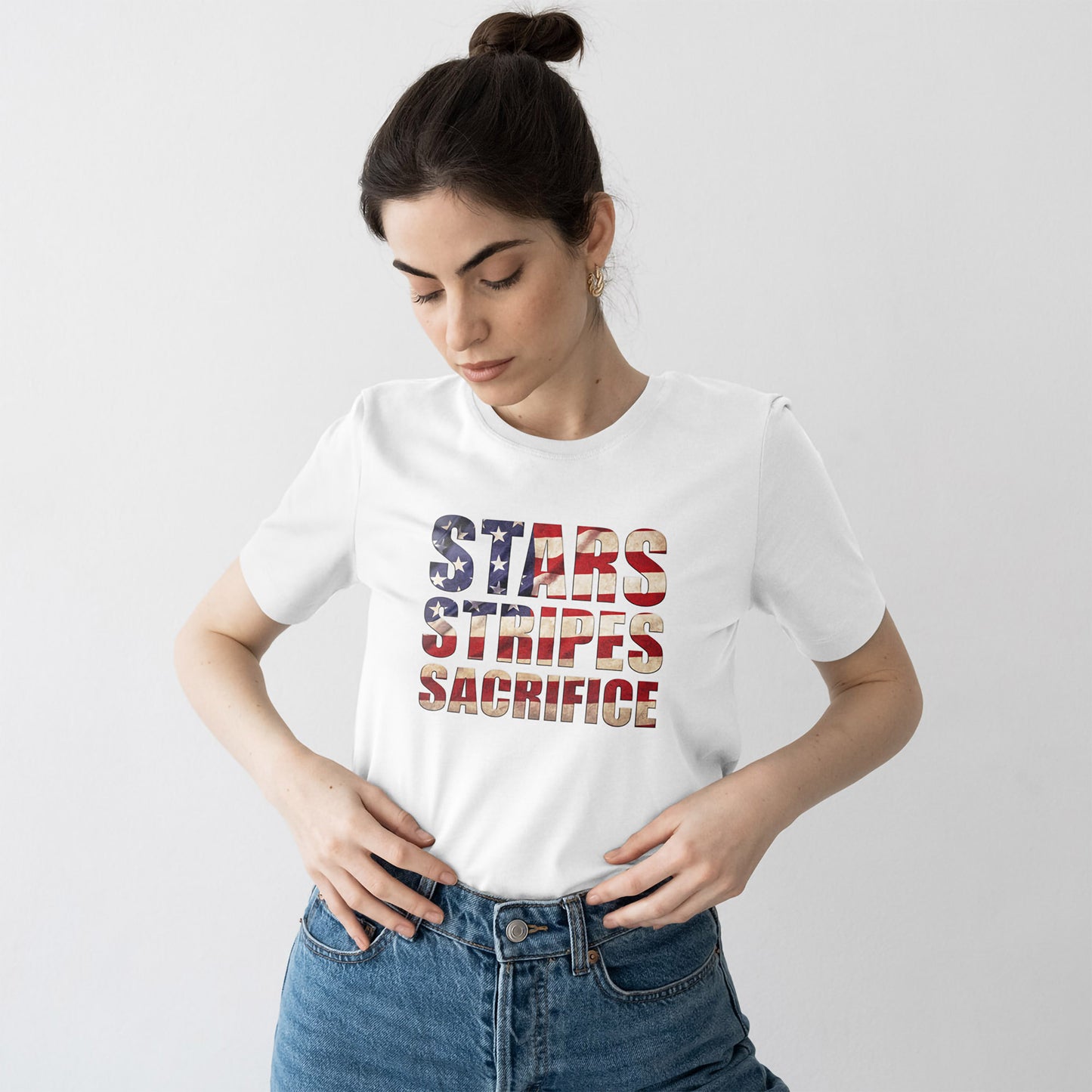 Stars Stripes Sacrifice T-Shirt - Patriotic Veteran USA Flag Tee