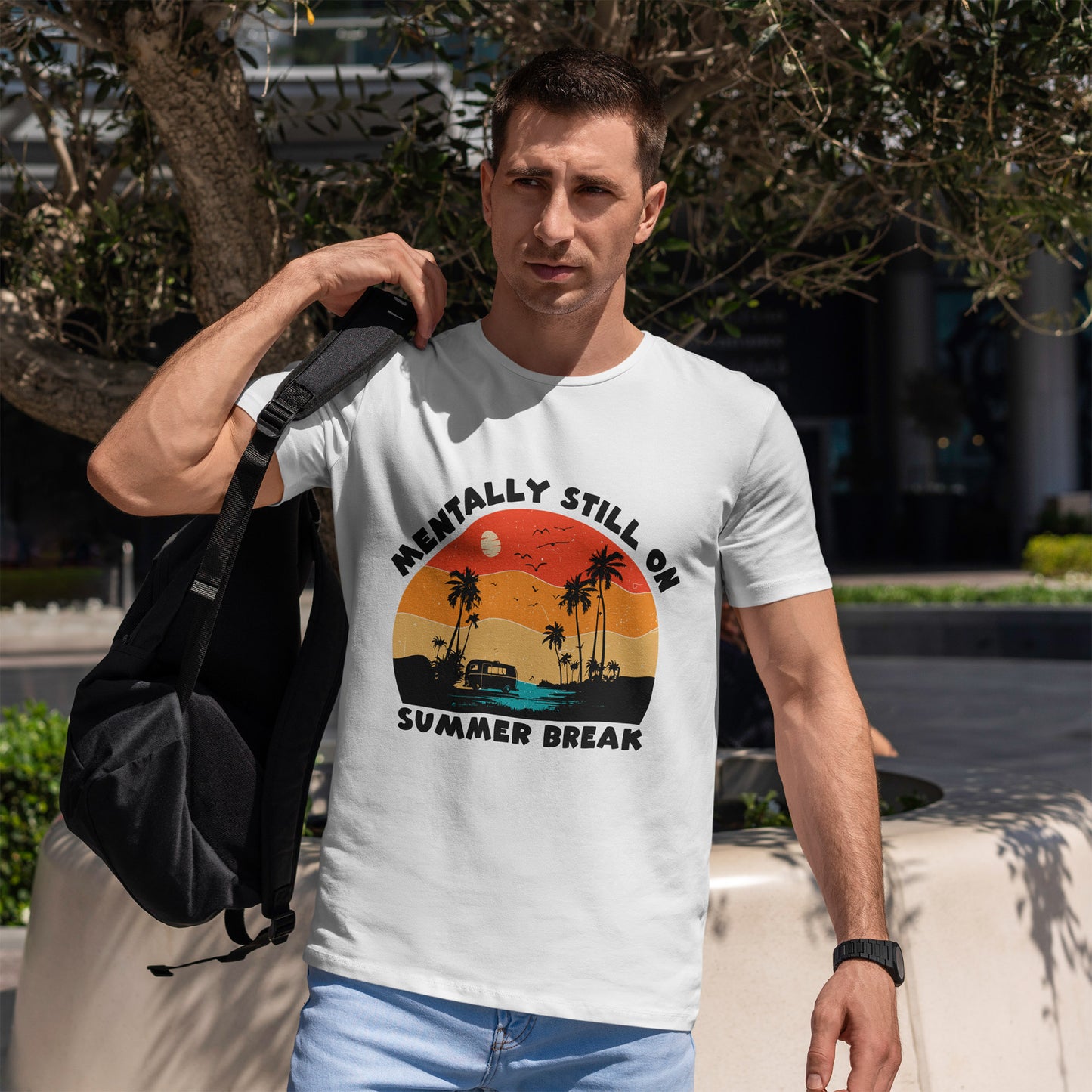 Still on Summer Break Shirt - Funny Back to School Tee, Retro Sunset Vanlife Vibes, Mentally on Vacation Graphic Tee for Students & Teachers