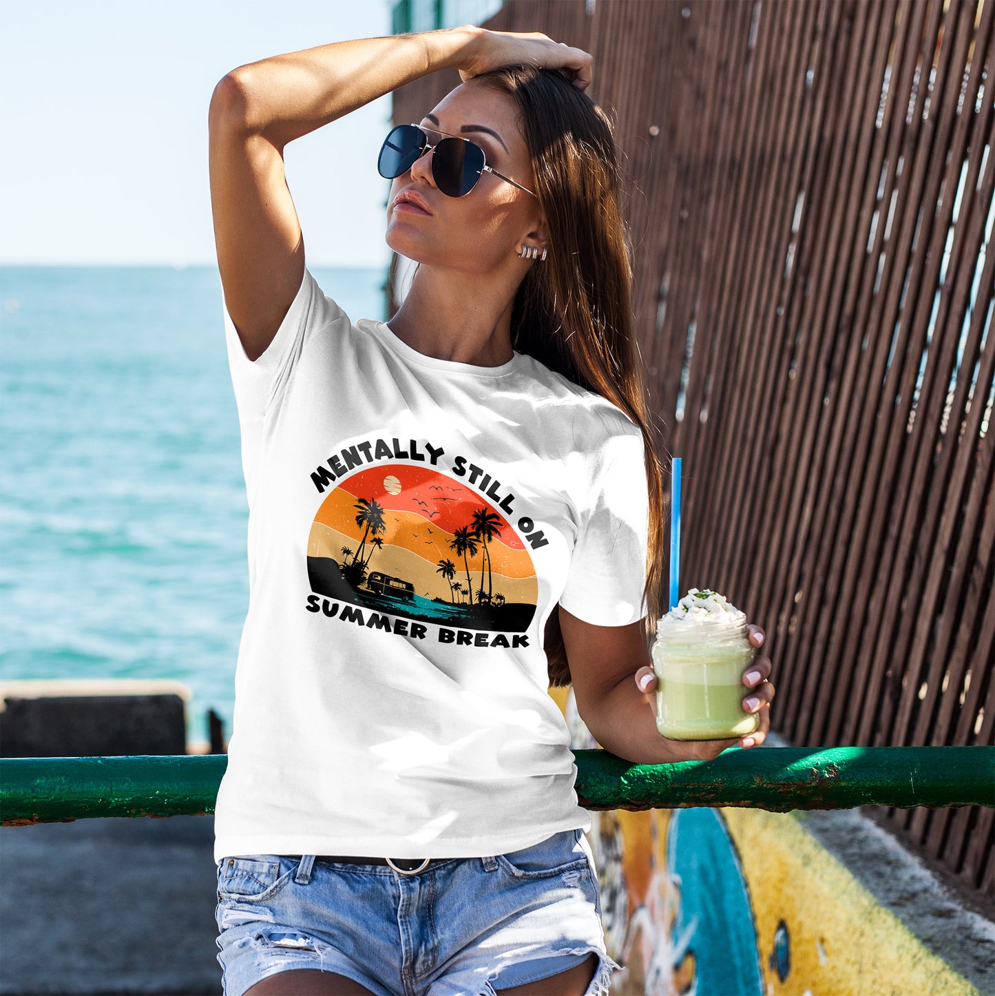 Still on Summer Break Shirt - Funny Back to School Tee, Retro Sunset Vanlife Vibes, Mentally on Vacation Graphic Tee for Students & Teachers
