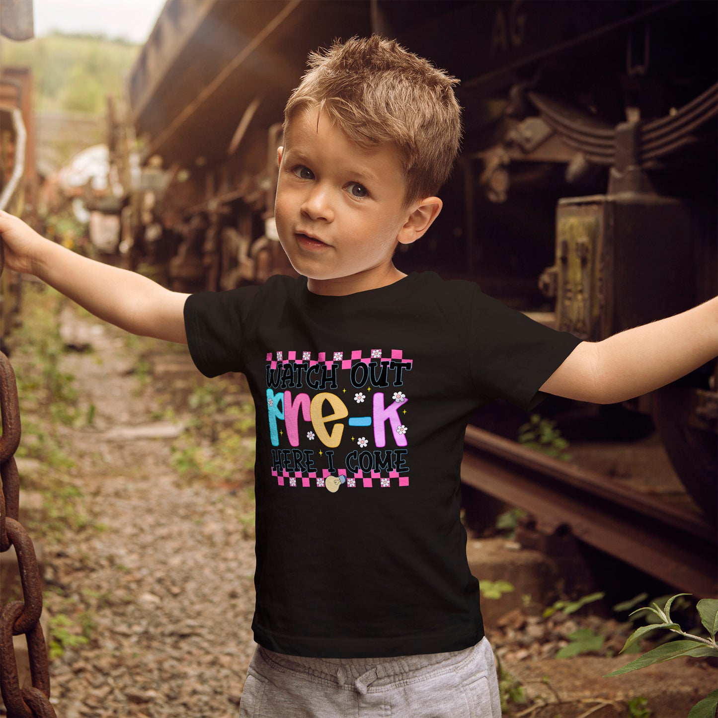 Watch Out Pre-K Shirt - Cute Toddler Back to School Tee, Preschool Here I Come Shirt for Kids, Colorful First Day of Pre-K Outfit