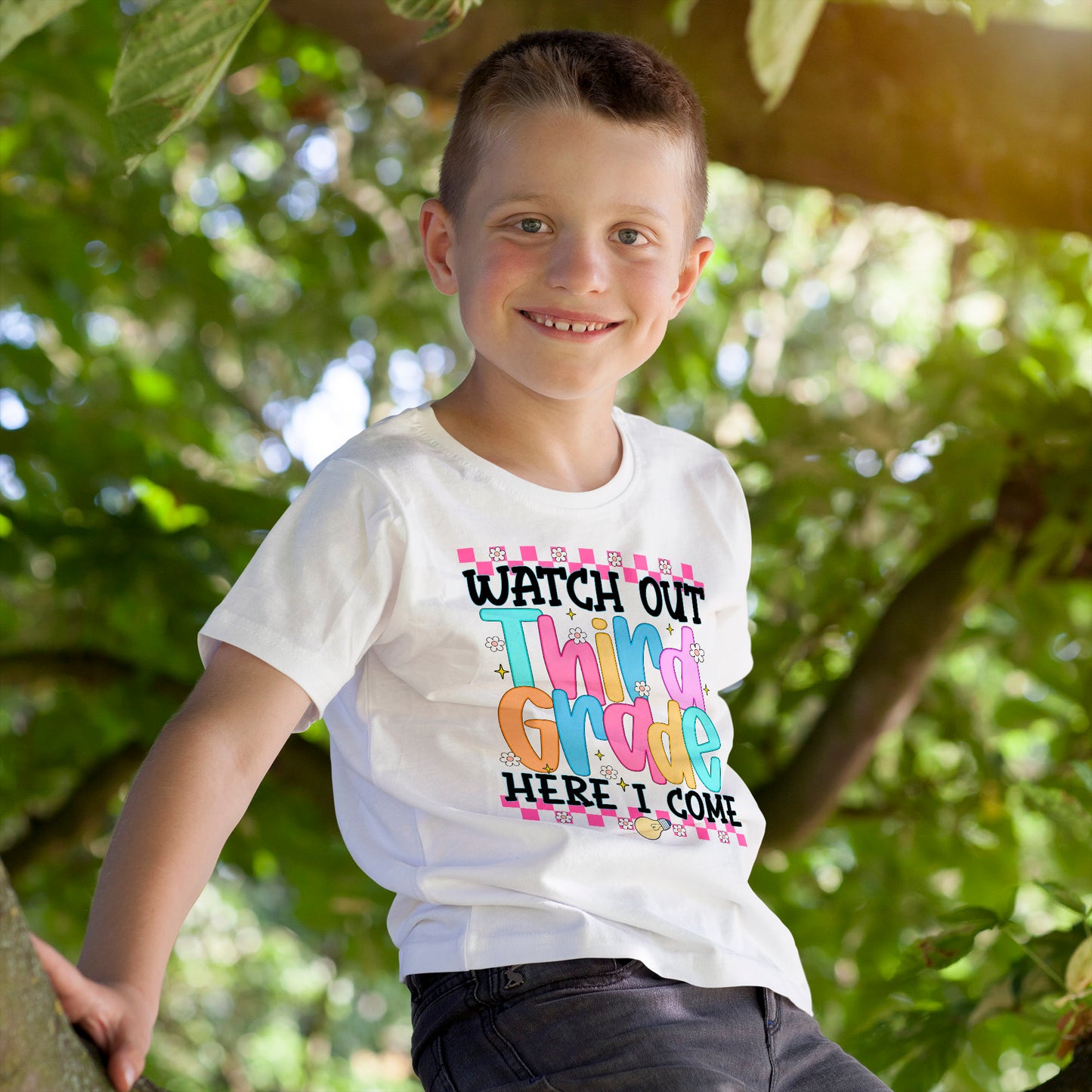 Watch Out Third Grade Shirt - Colorful Kids Back to School Tee, Heavy Cotton T-Shirt for 3rd Grade, First Day of School Outfit