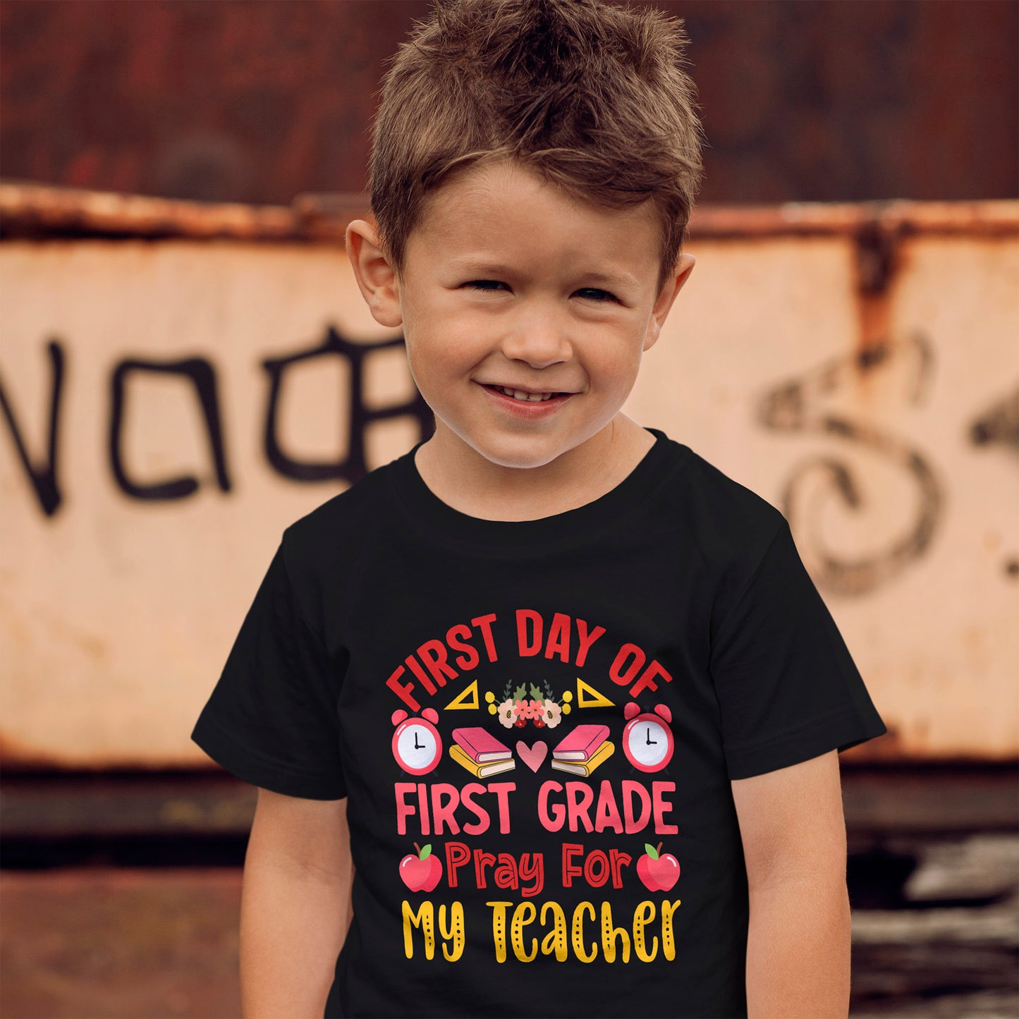 First Day of First Grade Shirt - Funny Toddler Back to School Tee, Pray for My Teacher T-Shirt, 1st Grade Humor Gift