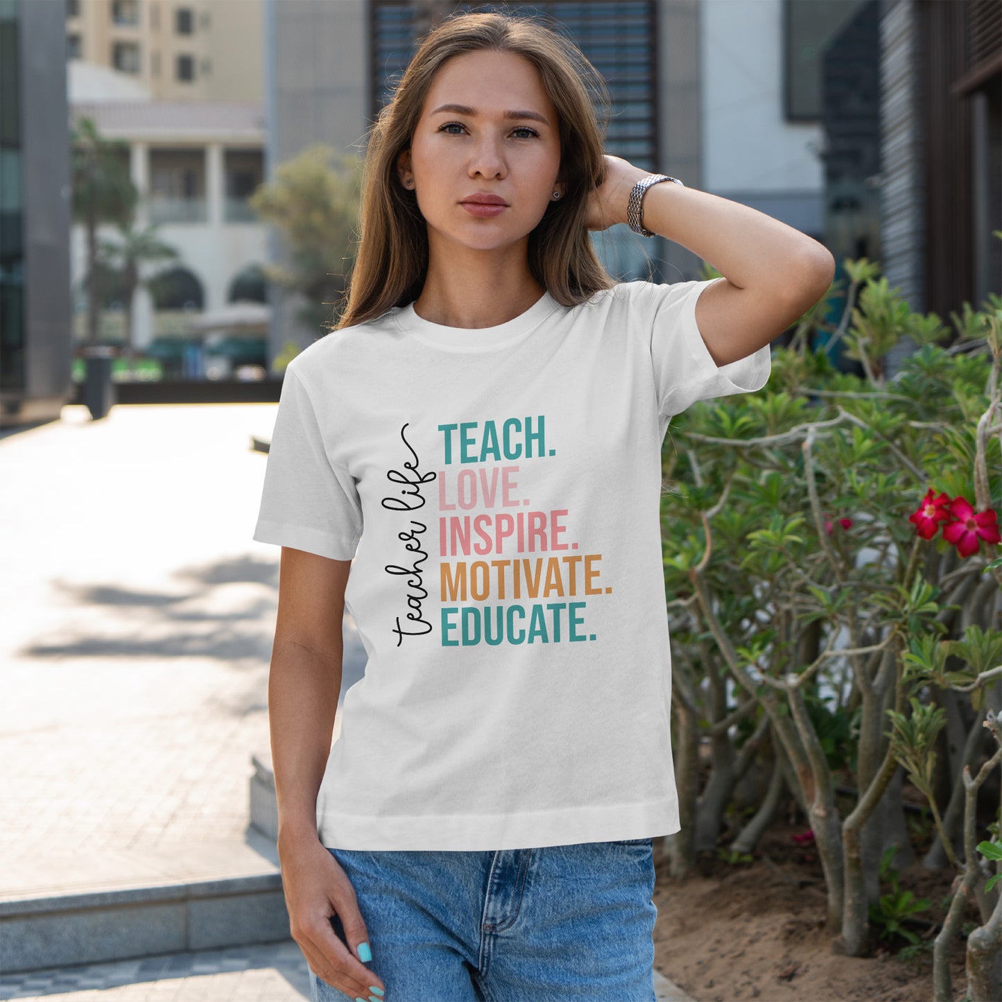 Teach Love Inspire Motivate Educate Shirt - Minimalist Teacher Life Tee, Positive Education Shirt Gift for Educators & Coaches