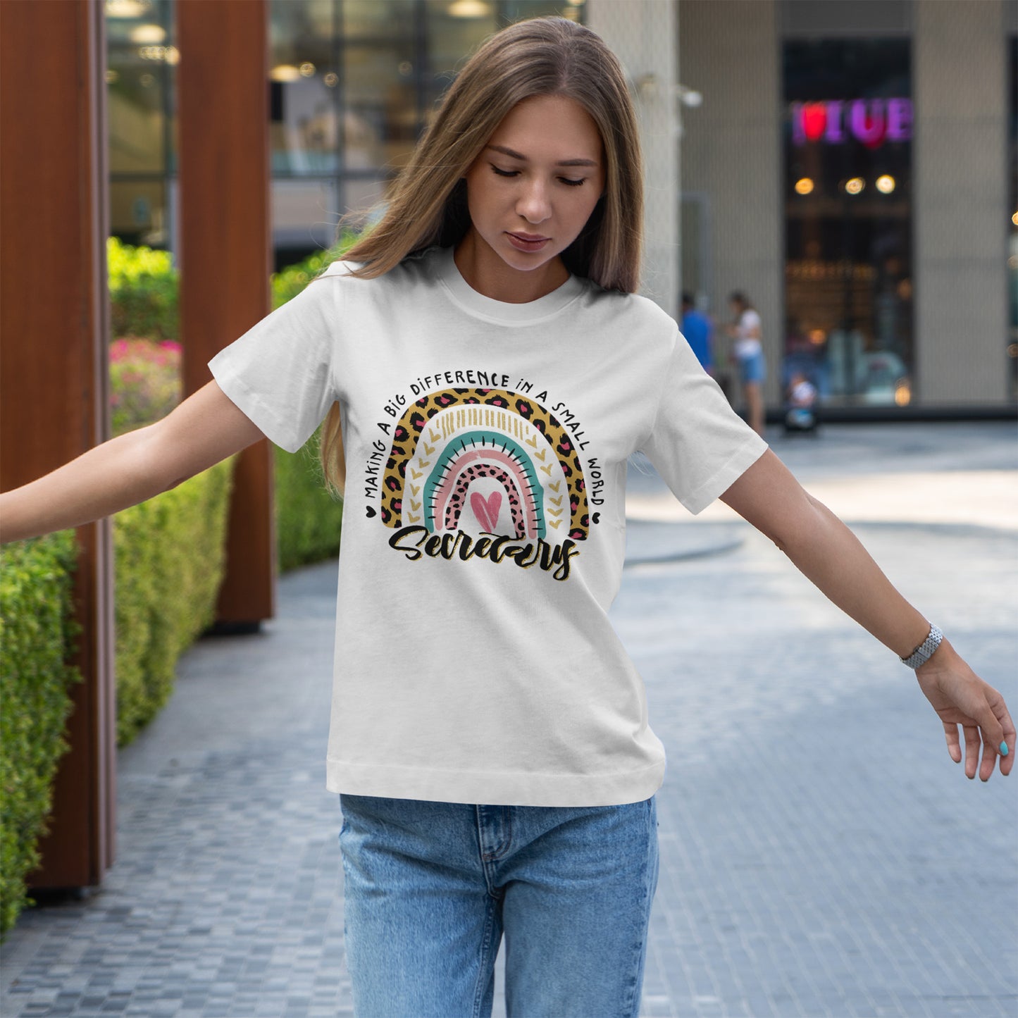 Secretary Rainbow Shirt - Cute Leopard Print Office Tee for Secretaries, Glam Animal Print Heart Gift, Boho Office Assistant T-Shirt