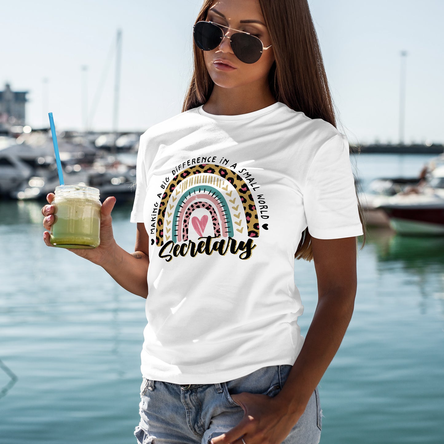 Secretary Rainbow Shirt - Cute Leopard Print Office Tee for Secretaries, Glam Animal Print Heart Gift, Boho Office Assistant T-Shirt