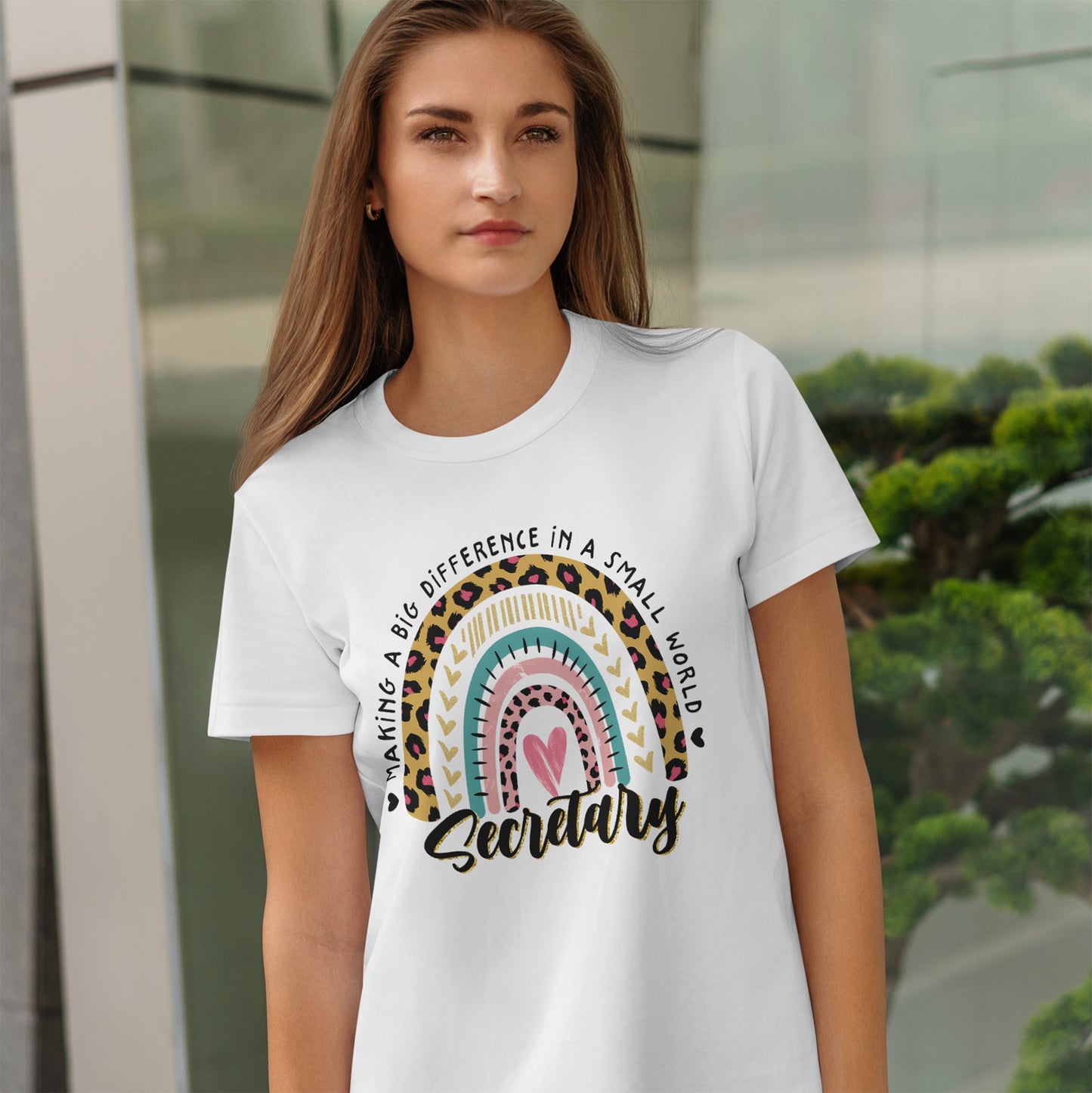 Secretary Rainbow Shirt - Cute Leopard Print Office Tee for Secretaries, Glam Animal Print Heart Gift, Boho Office Assistant T-Shirt
