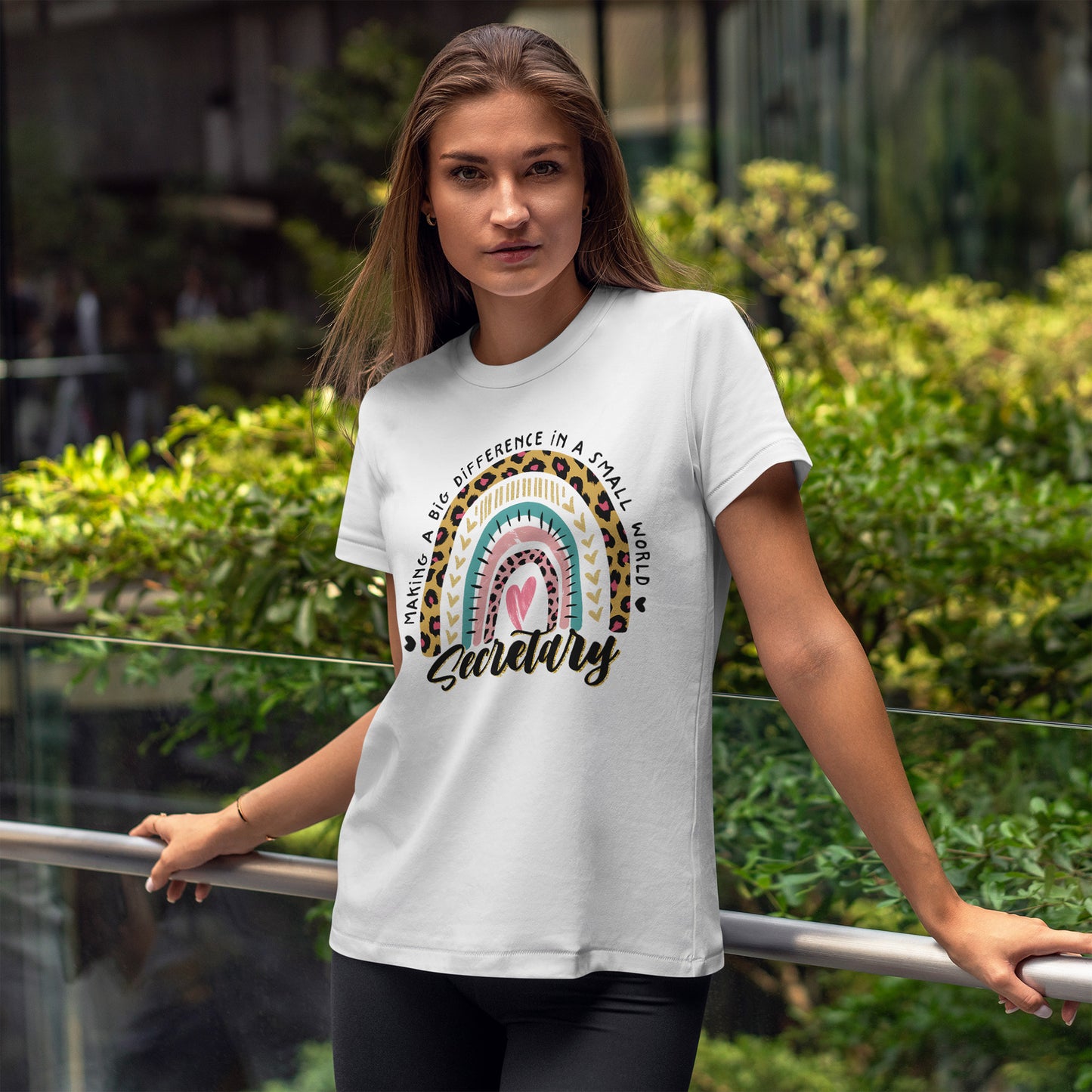 Secretary Rainbow Shirt - Cute Leopard Print Office Tee for Secretaries, Glam Animal Print Heart Gift, Boho Office Assistant T-Shirt