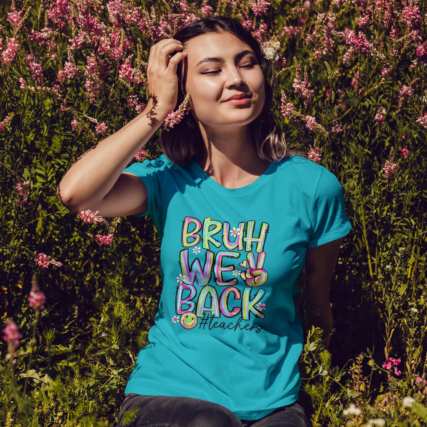 Bruh We Back Teacher T-Shirt | Funny Groovy Rainbow Back to School Tee