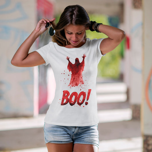 Boo Ghost Halloween T-Shirt - Red Spirit Blood Splatter Horror Tee