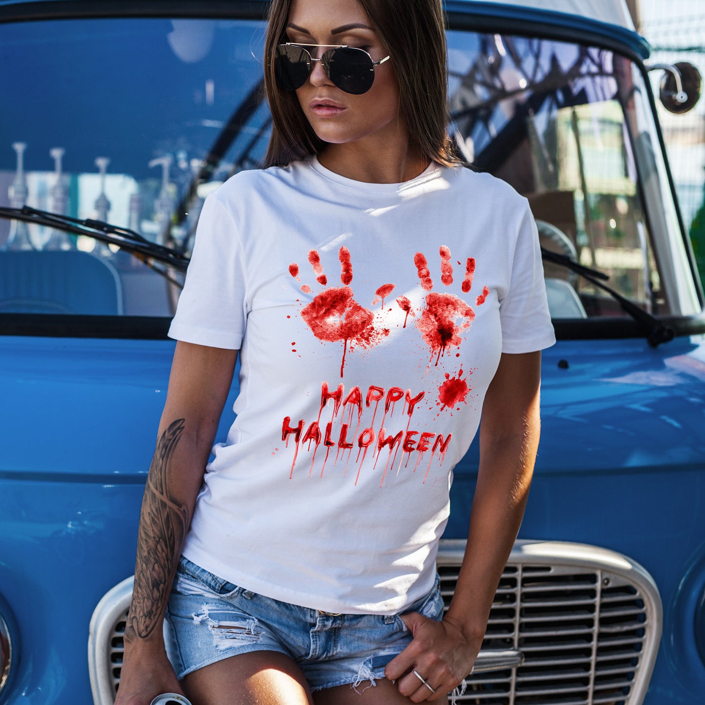 Happy Halloween Blood Handprints T-Shirt - Dripping Horror Tee