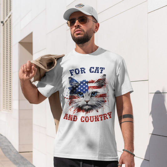 For Cat and Country Shirt - Patriotic USA Flag Cat Tee
