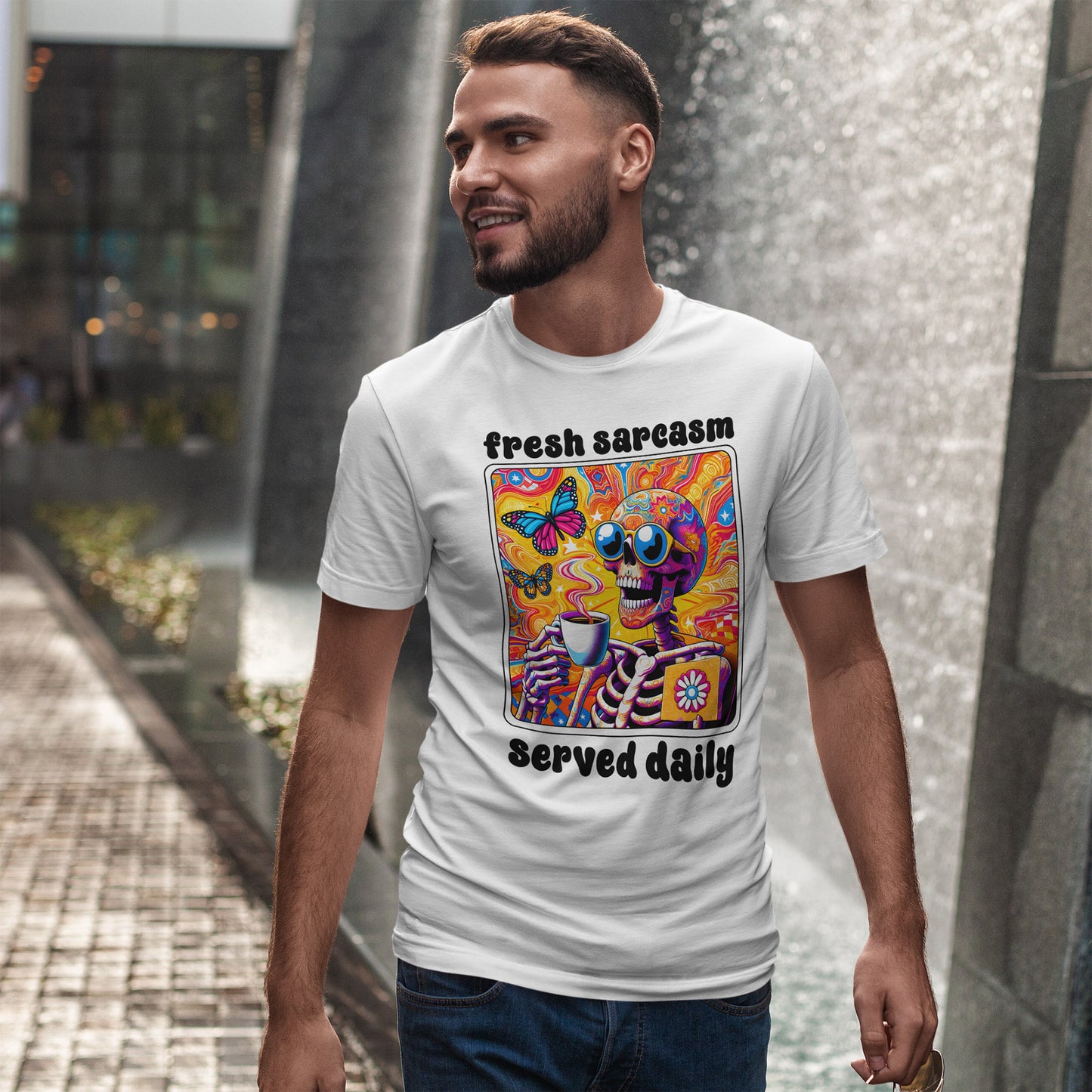 Psychedelic Coffee Skeleton T-Shirt - Trippy Boho Butterfly Tee