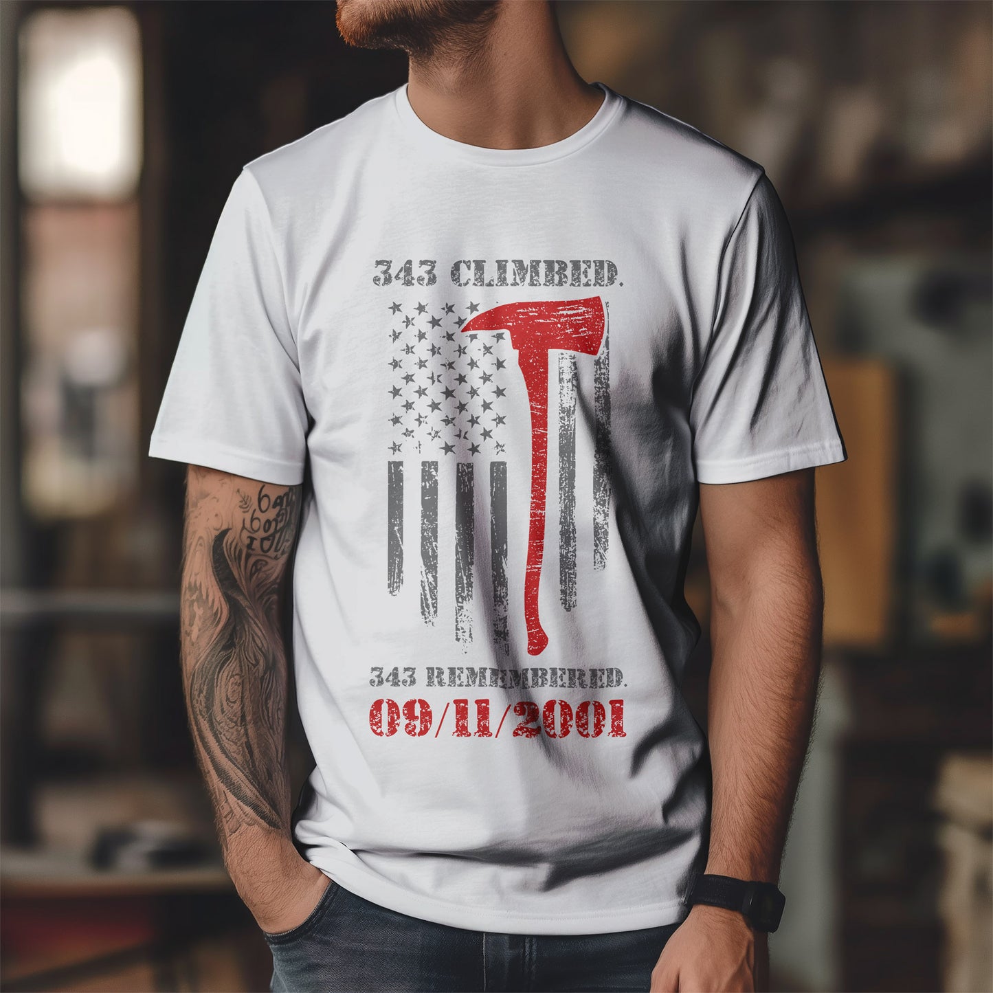 343 Climbed 343 Remembered T-Shirt - Firefighter 9/11 Memorial Tee