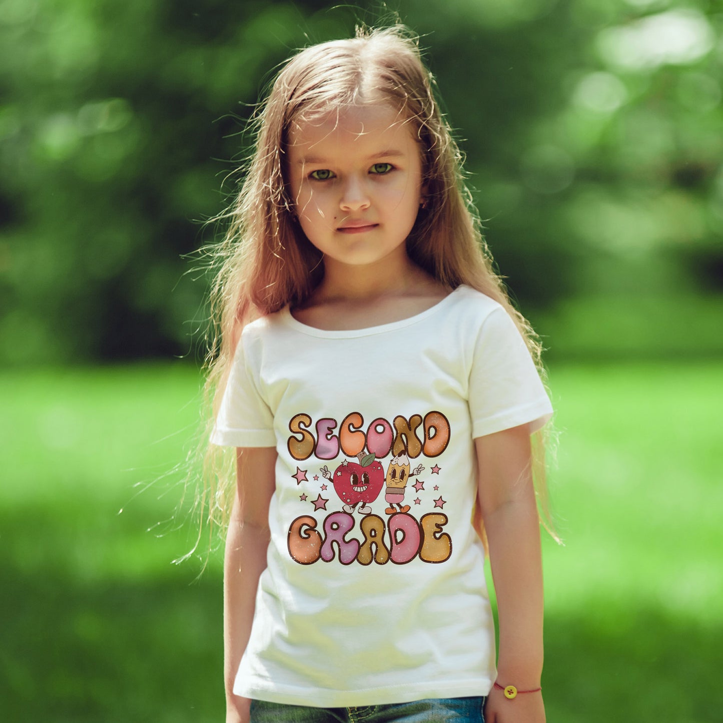 Second Grade Bubble Letters T-Shirt | Cute Retro Kawaii Back to School Kids Tee