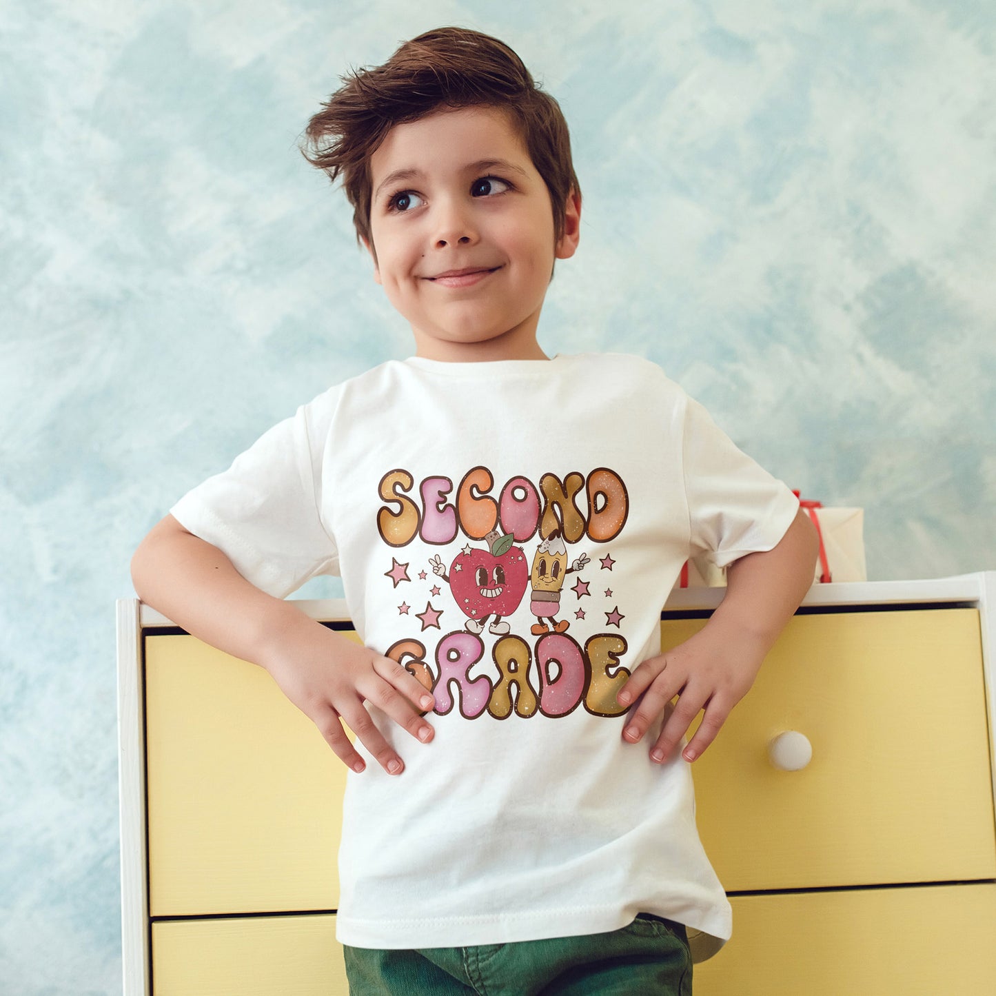 Second Grade Bubble Letters T-Shirt | Cute Retro Kawaii Back to School Kids Tee