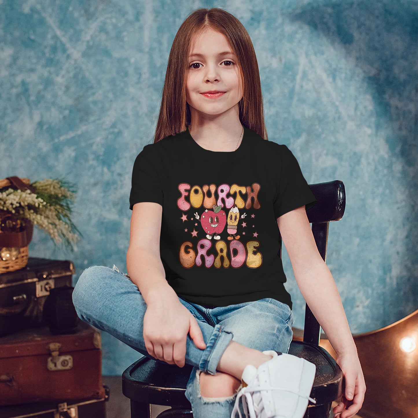 Fourth Grade Bubble Letters T-Shirt | Retro Kawaii Back to School Kids Tee