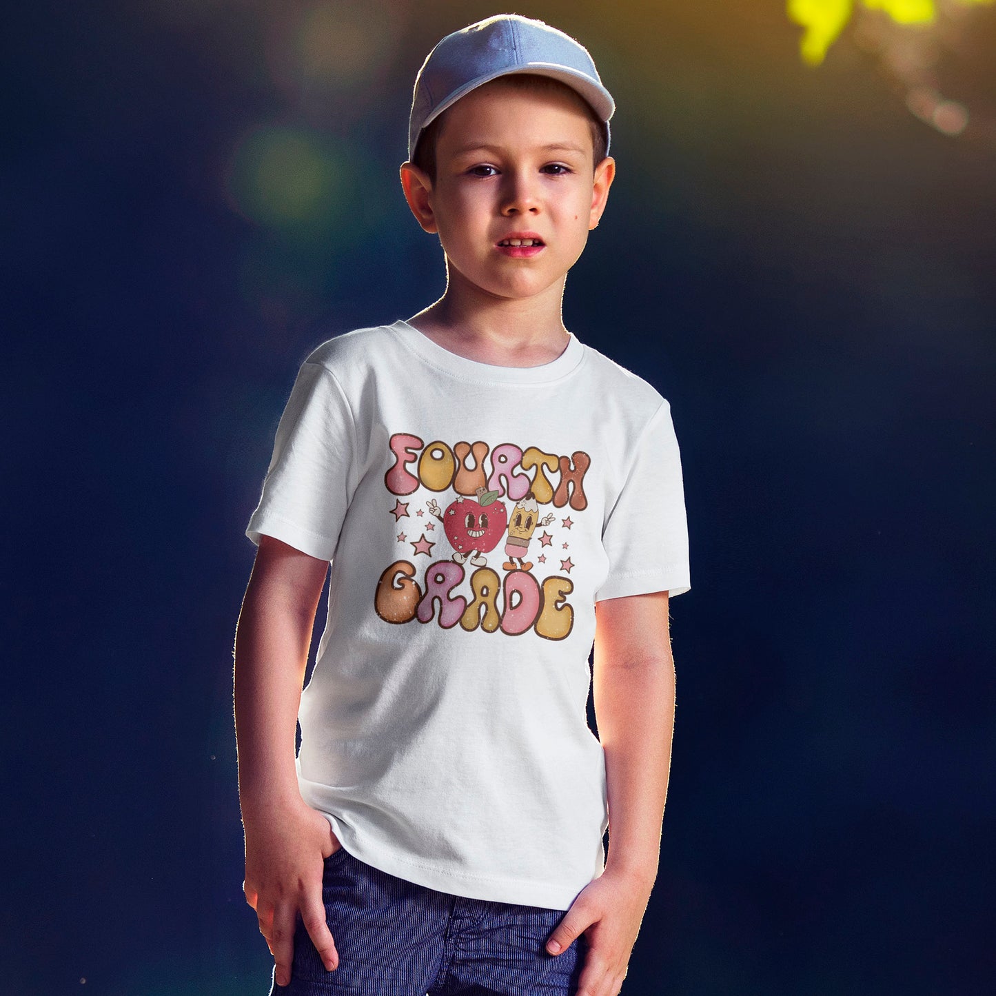Fourth Grade Bubble Letters T-Shirt | Retro Kawaii Back to School Kids Tee