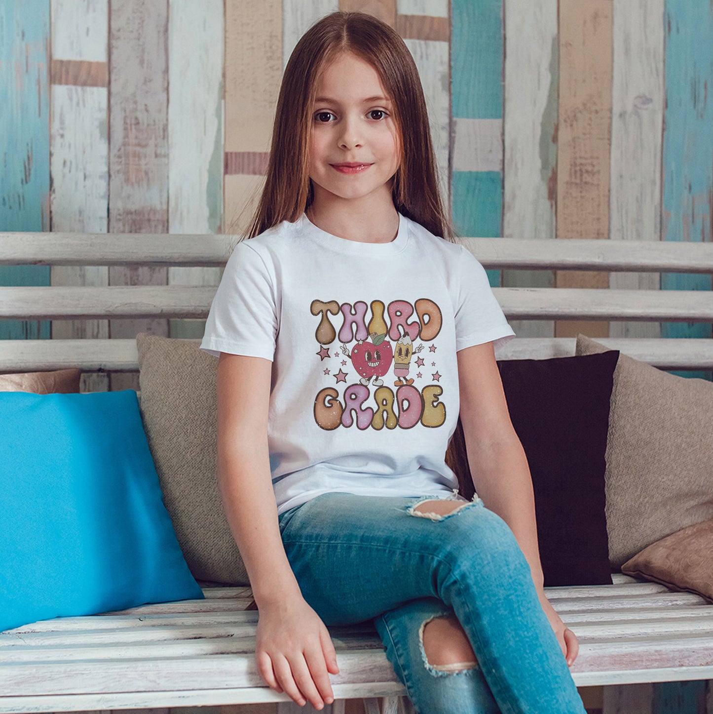 Third Grade Bubble Letters T-Shirt | Cute Retro Back to School Kids Tee