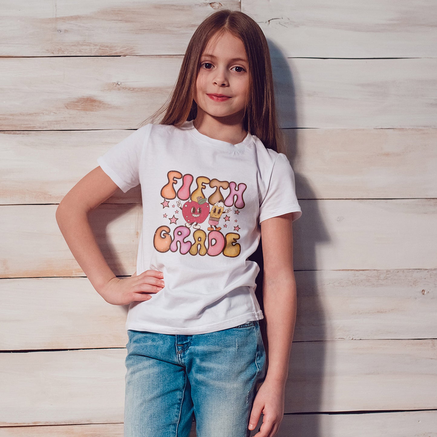 Fifth Grade Bubble Letters T-Shirt | Cute Retro Back to School Tee
