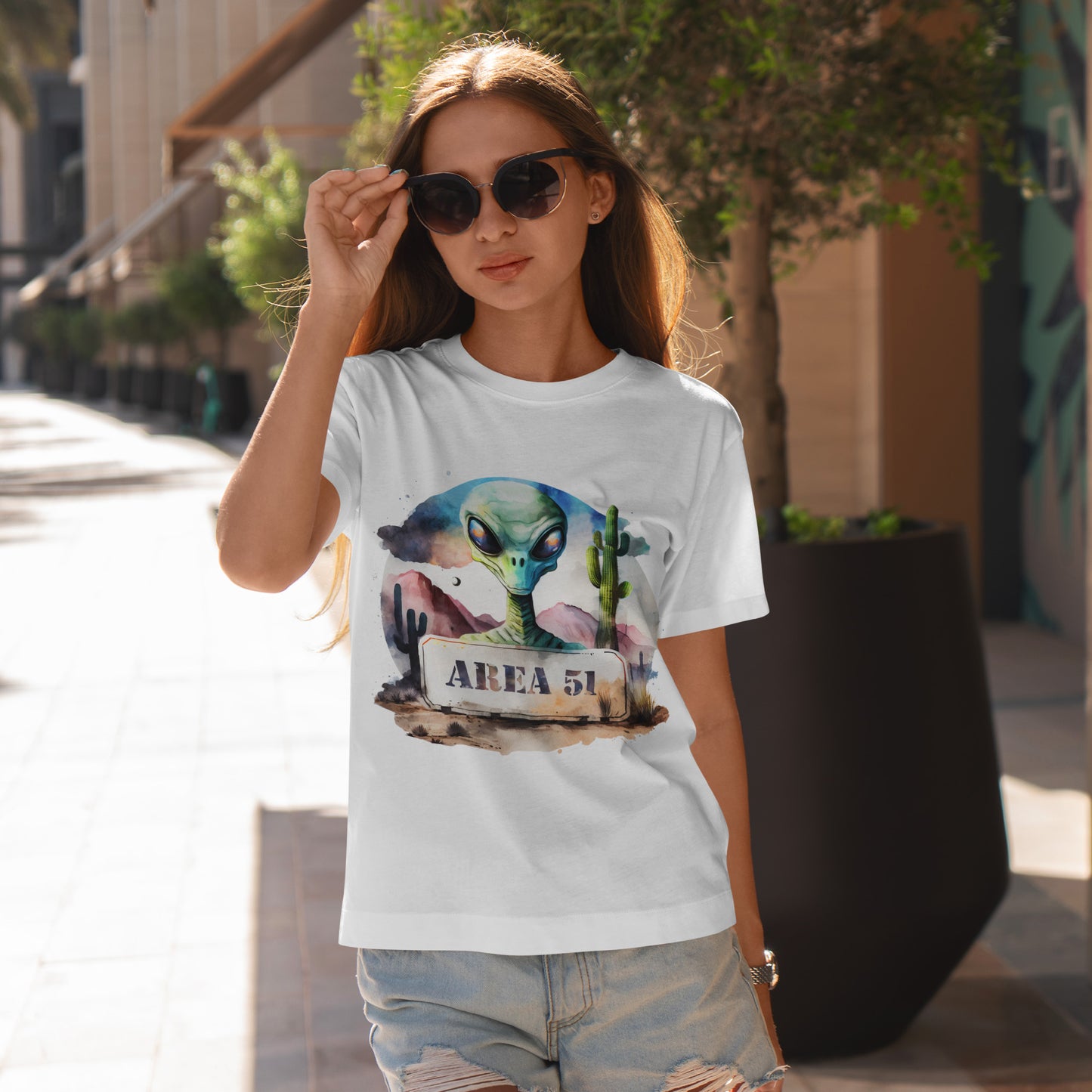 Area 51 Alien Shirt - Watercolor UFO Desert Tee, Roswell Sci-Fi Aesthetic T-Shirt