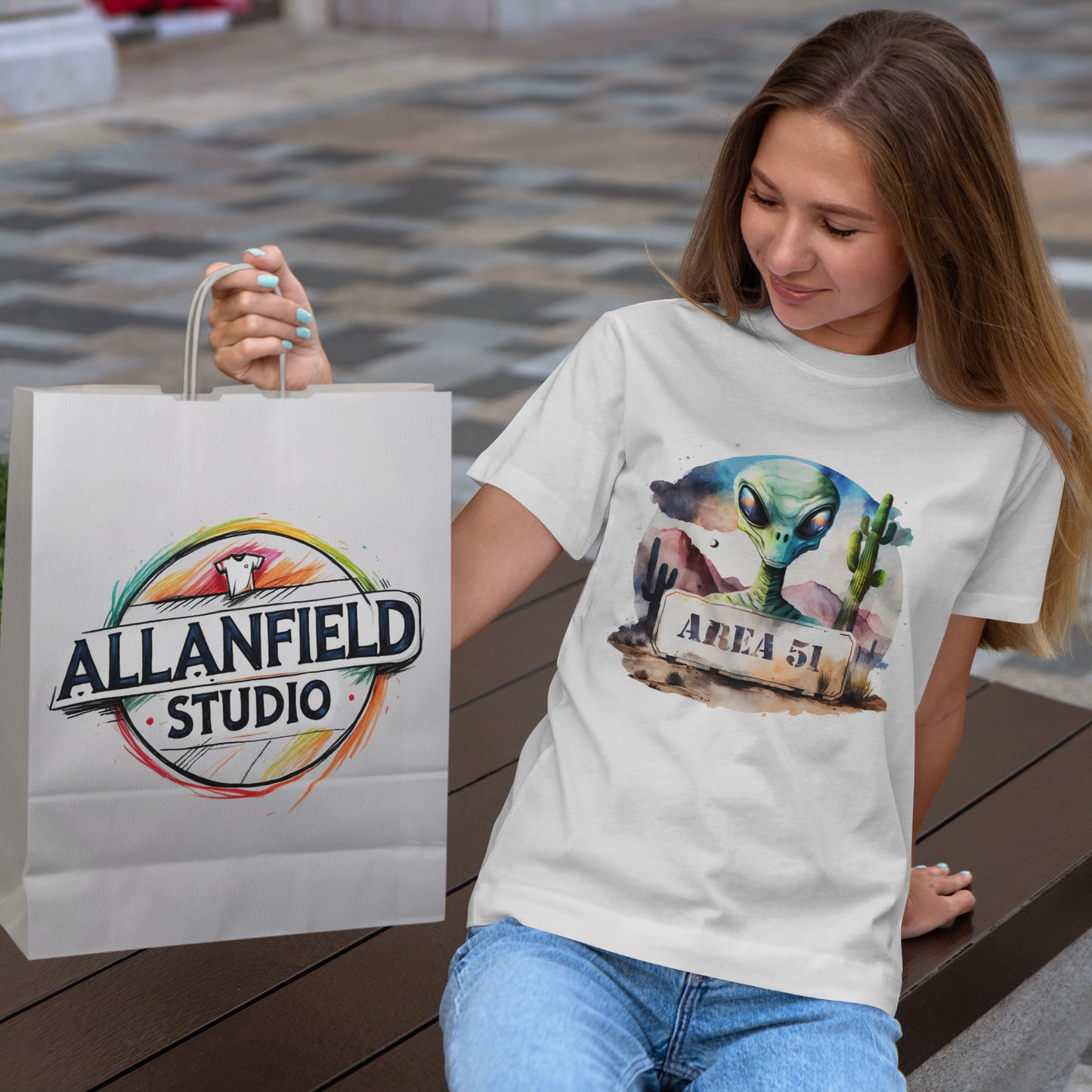 Area 51 Alien Shirt - Watercolor UFO Desert Tee, Roswell Sci-Fi Aesthetic T-Shirt