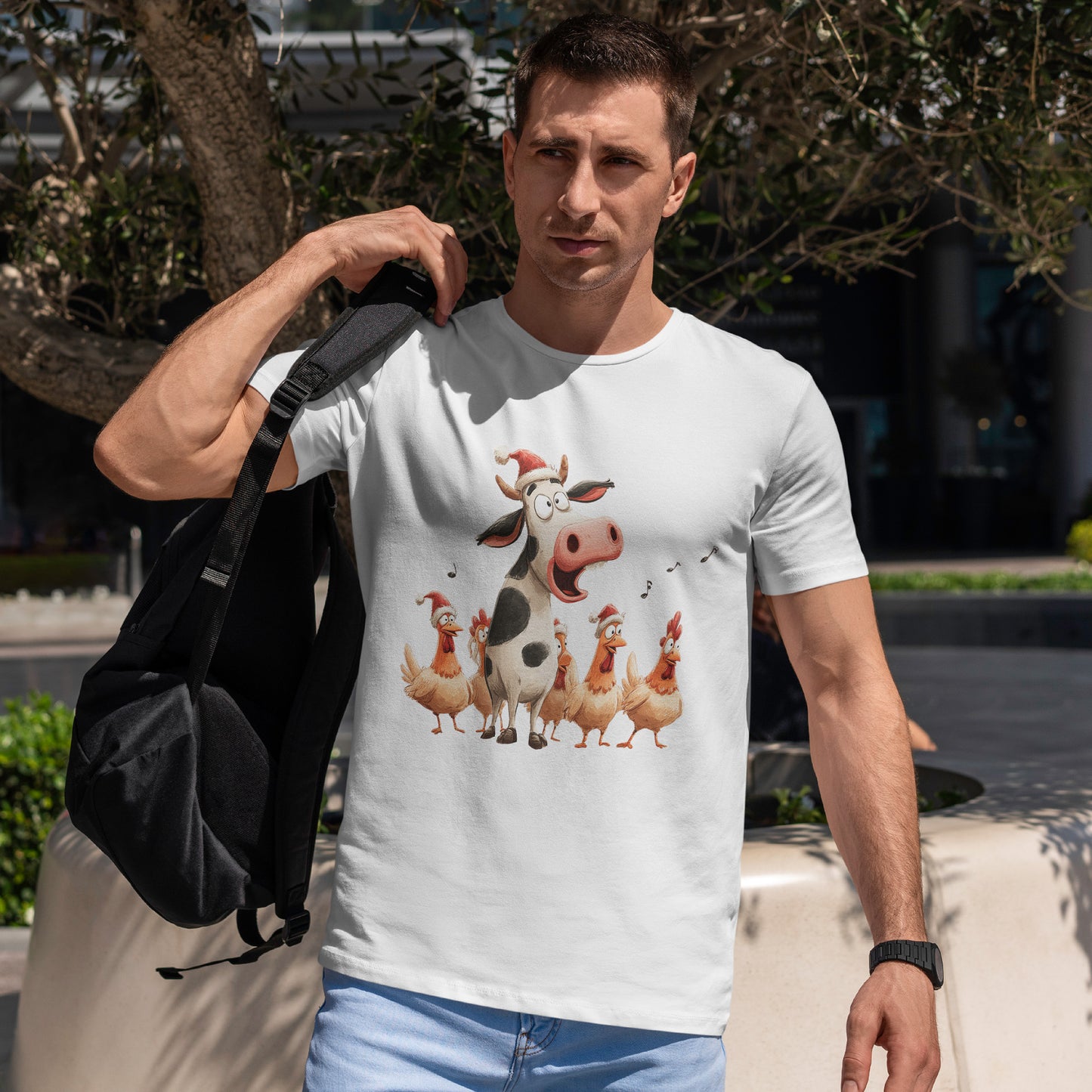 Cow & Chicken Carolers Christmas - Funny Farm Choir Tee