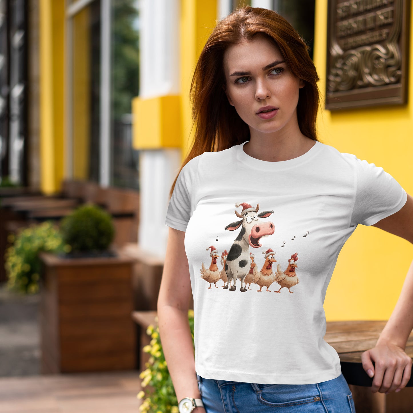 Cow & Chicken Carolers Christmas - Funny Farm Choir Tee