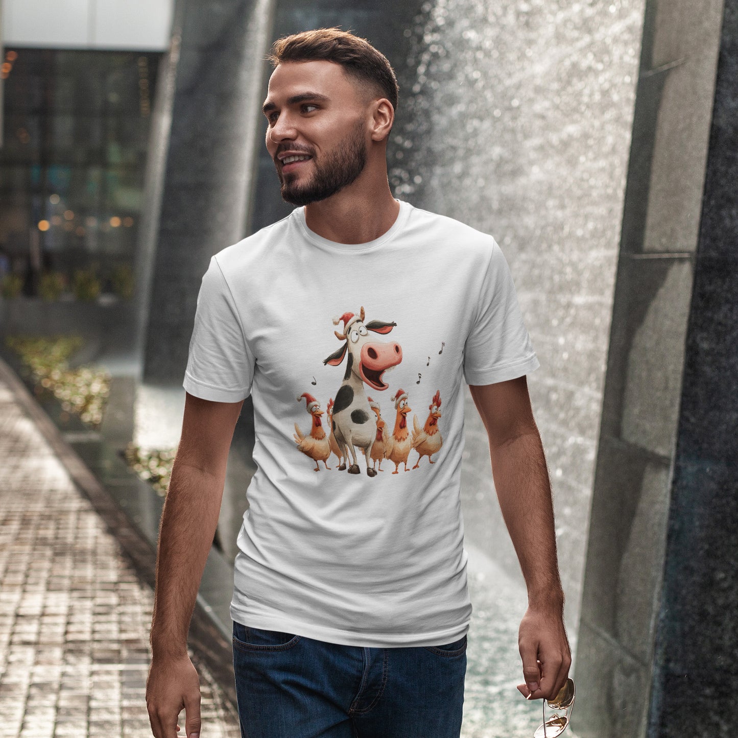 Cow & Chicken Carolers Christmas - Funny Farm Choir Tee