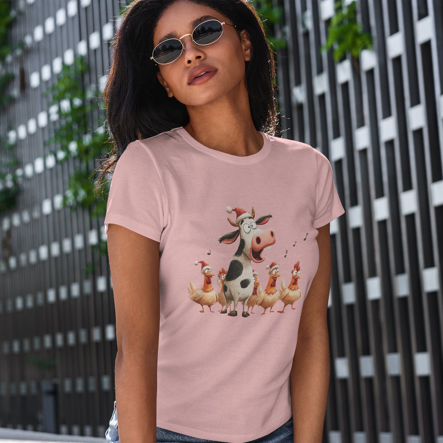 Cow & Chicken Carolers Christmas - Funny Farm Choir Tee