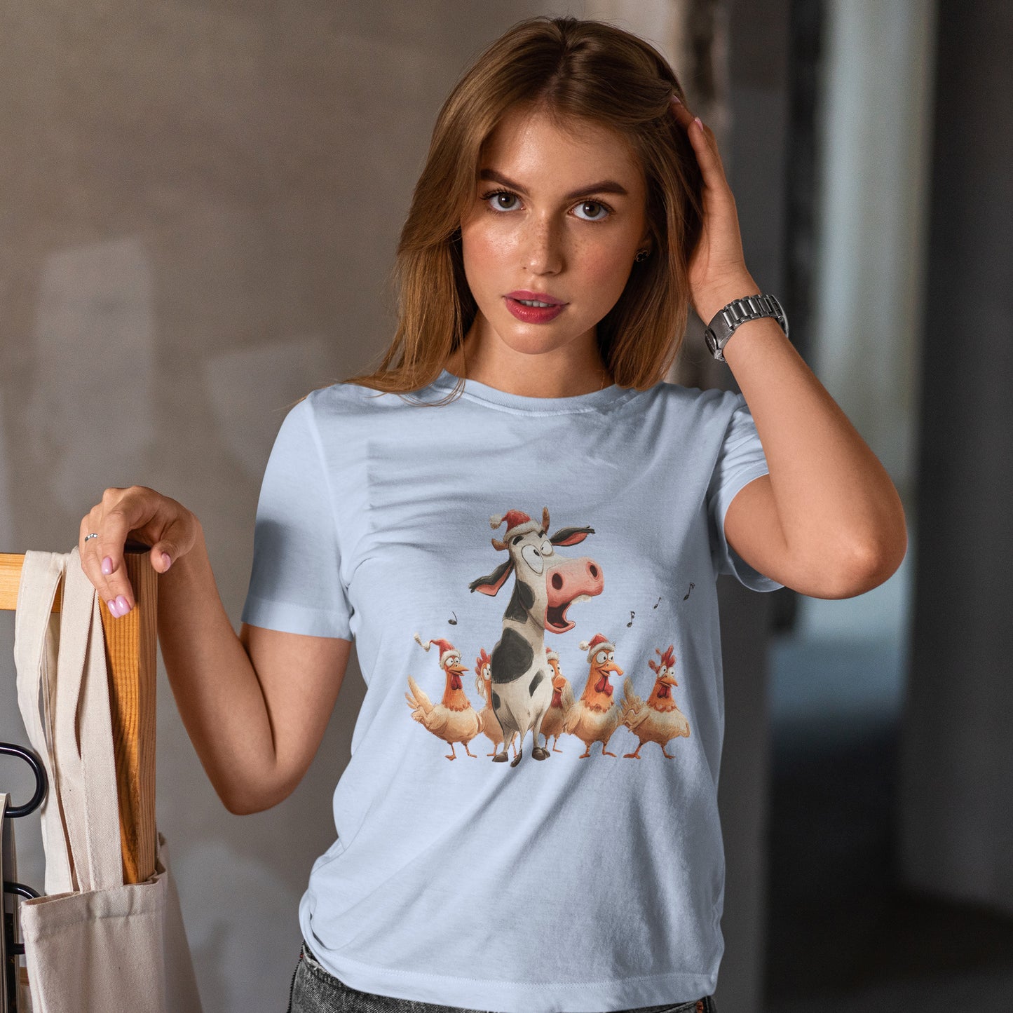 Cow & Chicken Carolers Christmas - Funny Farm Choir Tee