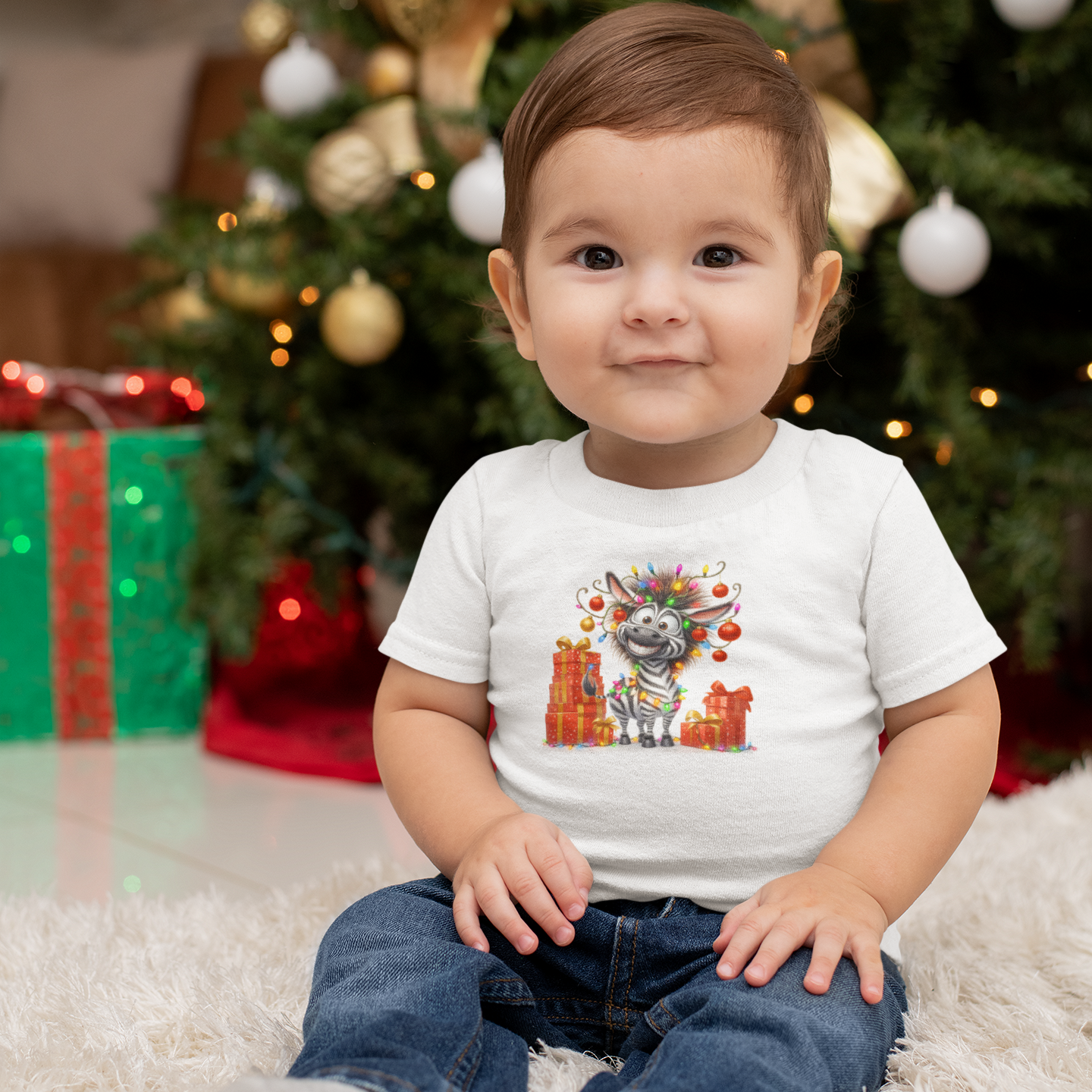 Baby Zebra Christmas Lights Infant T-Shirt – Funny Safari Holiday Tee