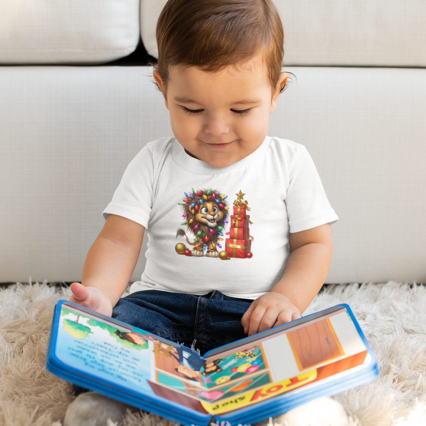 Baby Lion Christmas Lights Infant T-Shirt – Safari Holiday Outfit