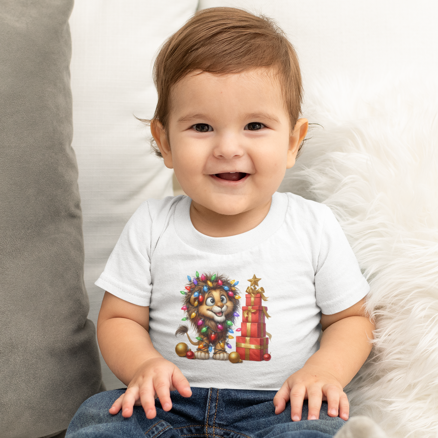 Baby Lion Christmas Lights Infant T-Shirt – Safari Holiday Outfit