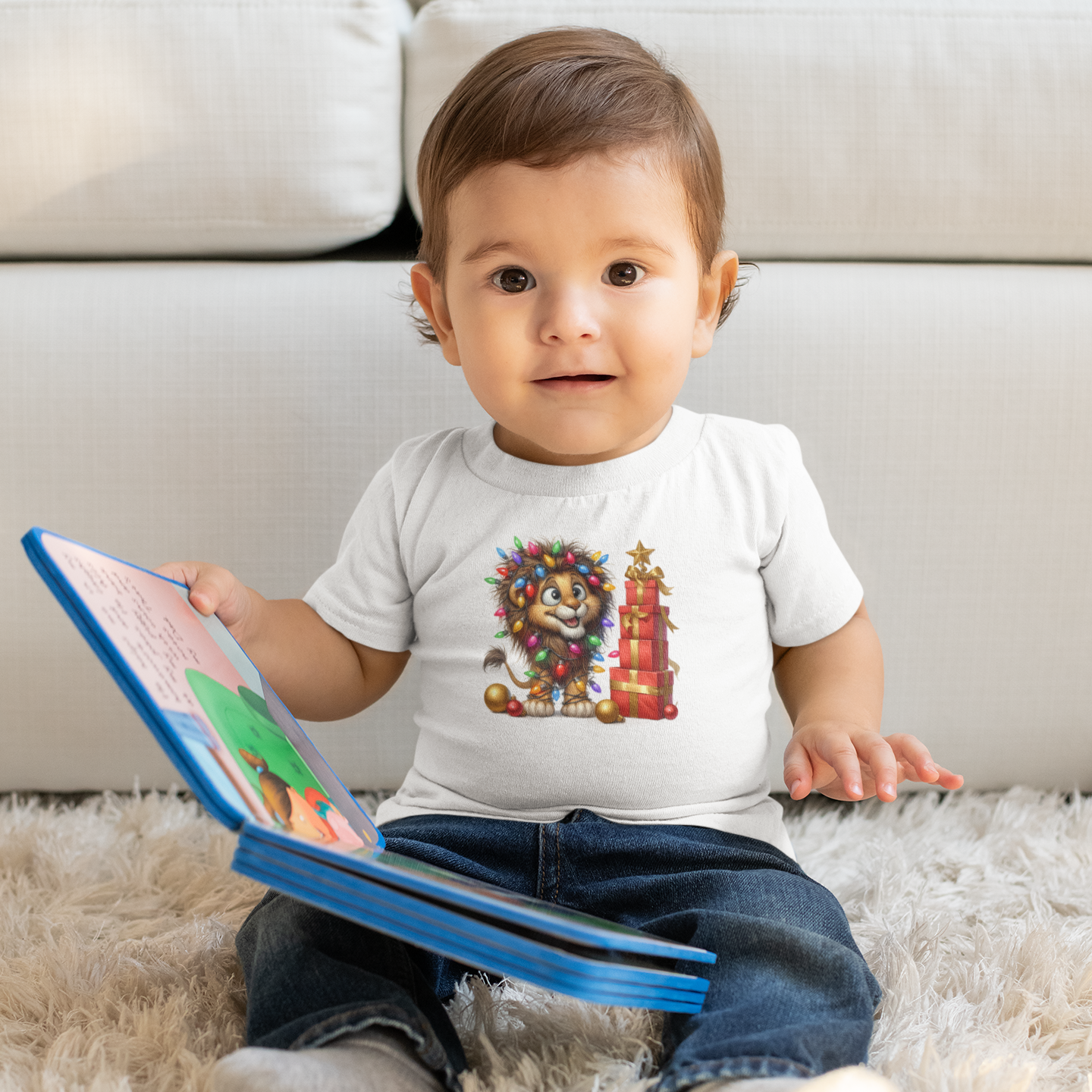 Baby Lion Christmas Lights Infant T-Shirt – Safari Holiday Outfit