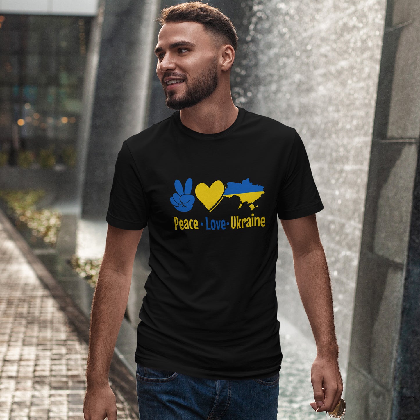 Peace Love Ukraine Shirt - Blue & Yellow Heart Map Tee