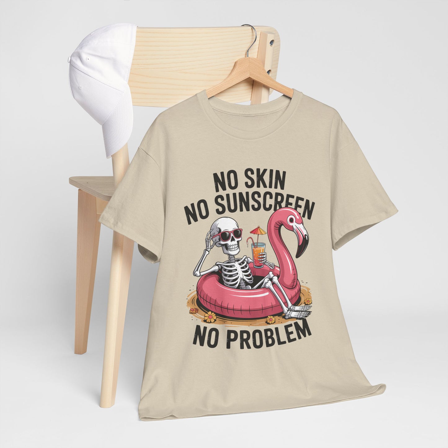 No Skin No Sunscreen T-Shirt - Skeleton Flamingo Summer Tee