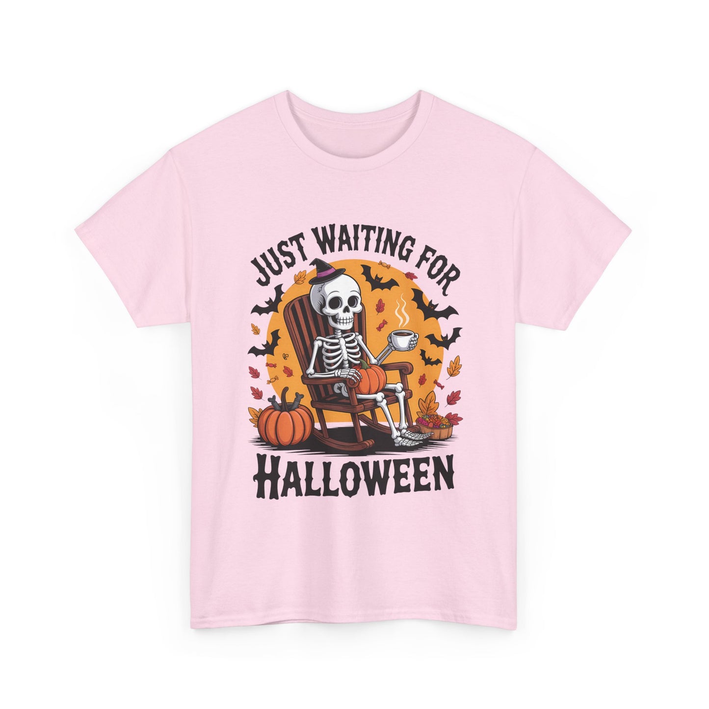 Just Waiting for Halloween T-Shirt - Skeleton Coffee Autumn Vibes Tee