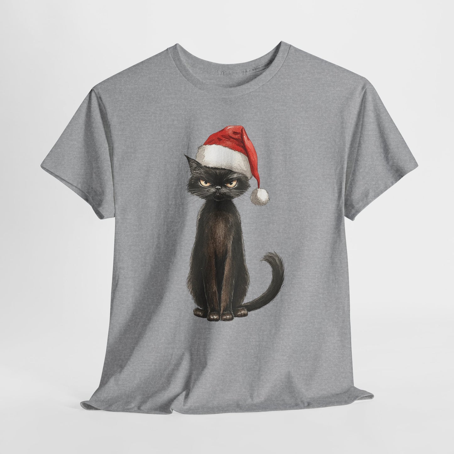 Black Cat Santa Hat Christmas Shirt - Grumpy Holiday Cat Tee