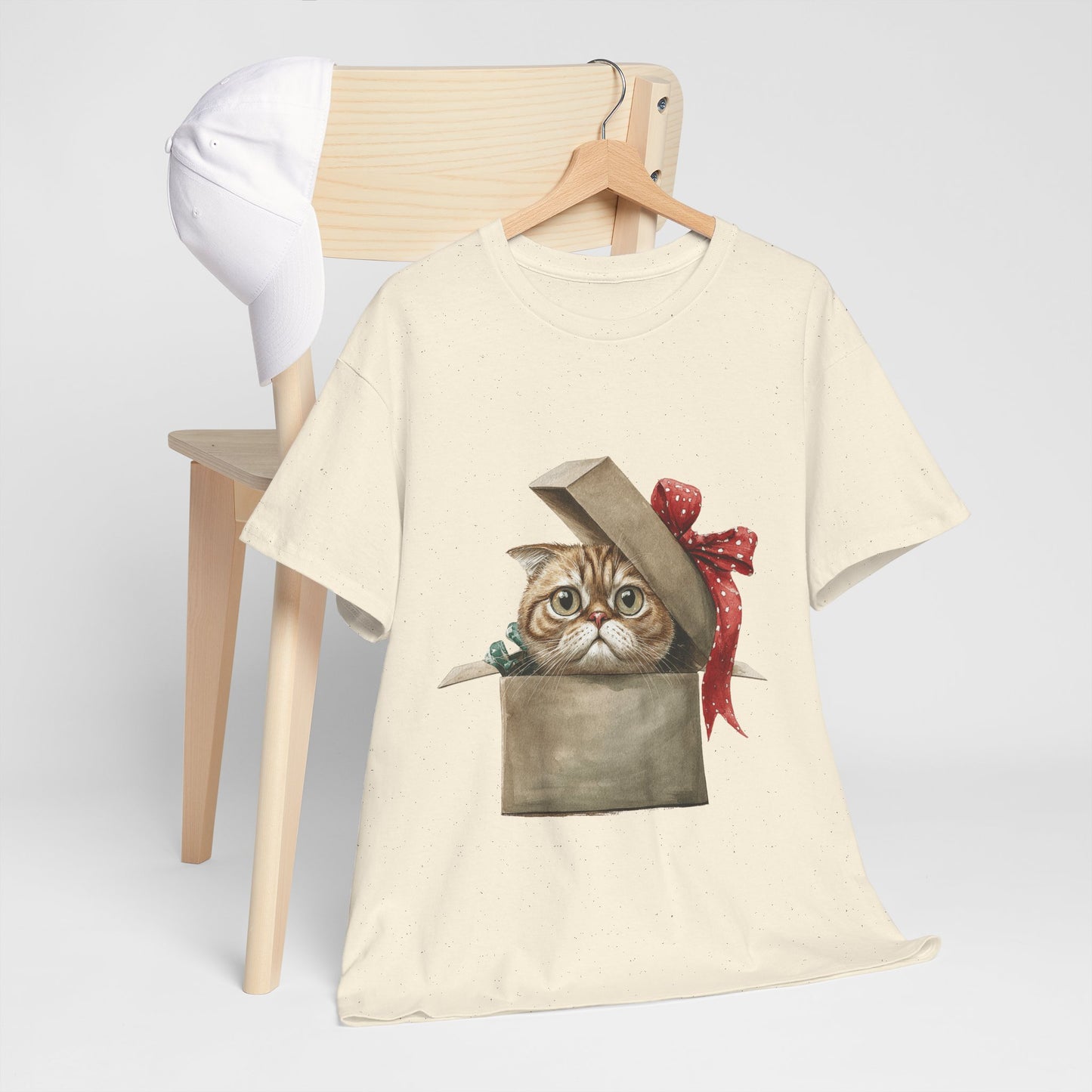 Christmas Gift Box Cat T-Shirt - Kitty in Present Tee