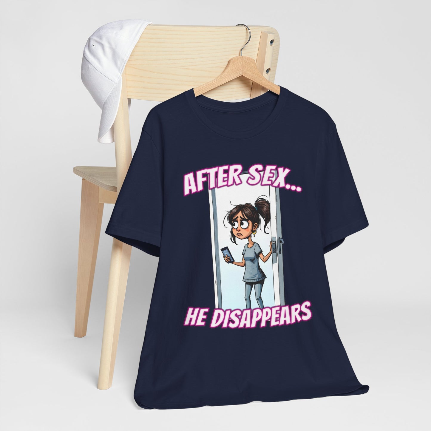 After Sex He Disappears Shirt - Funny Ghosting Cartoon Tee - Modern Dating Humor T-Shirt for Sarcastic Souls