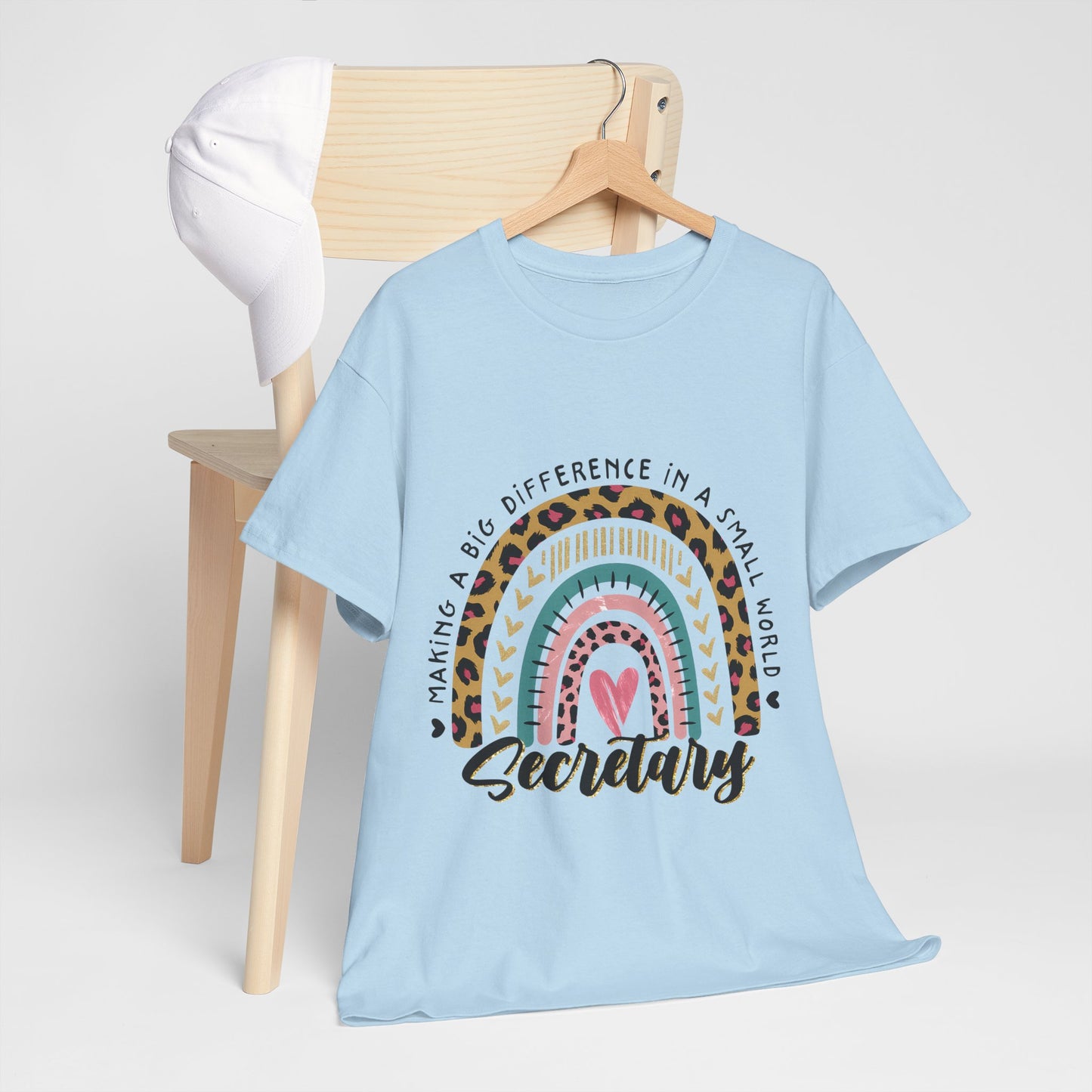 Secretary Rainbow Shirt - Cute Leopard Print Office Tee for Secretaries, Glam Animal Print Heart Gift, Boho Office Assistant T-Shirt