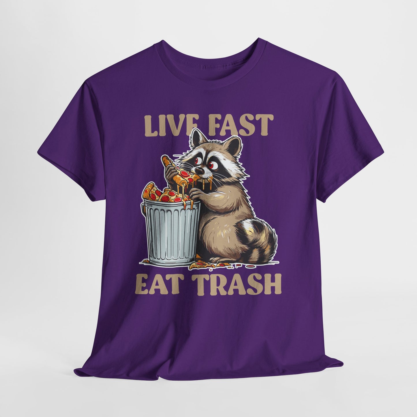 Live Fast Eat Trash Raccoon T-Shirt - Funny Pizza Meme Tee
