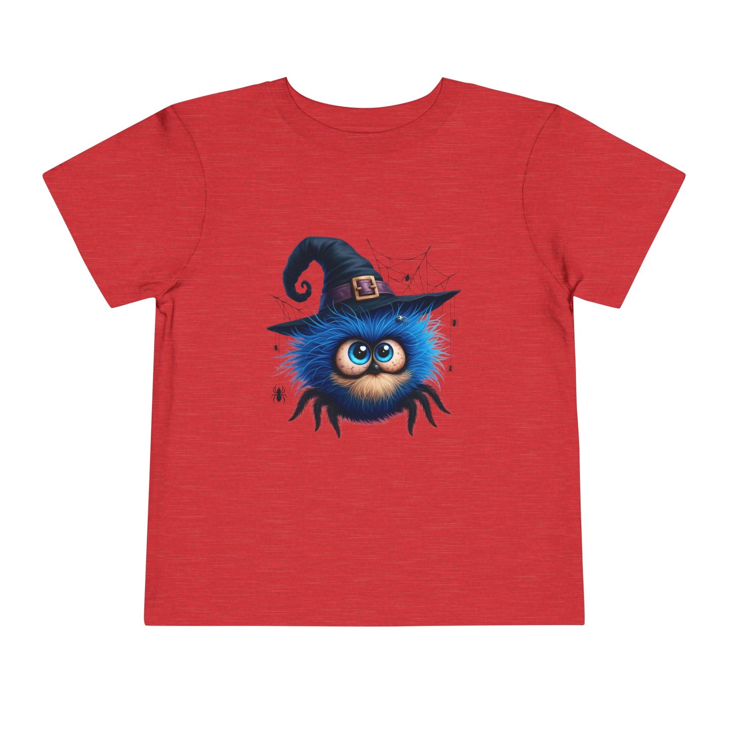 Cute Blue Fuzzy Spider Kids T-Shirt - Witch Hat Halloween Toddler Tee