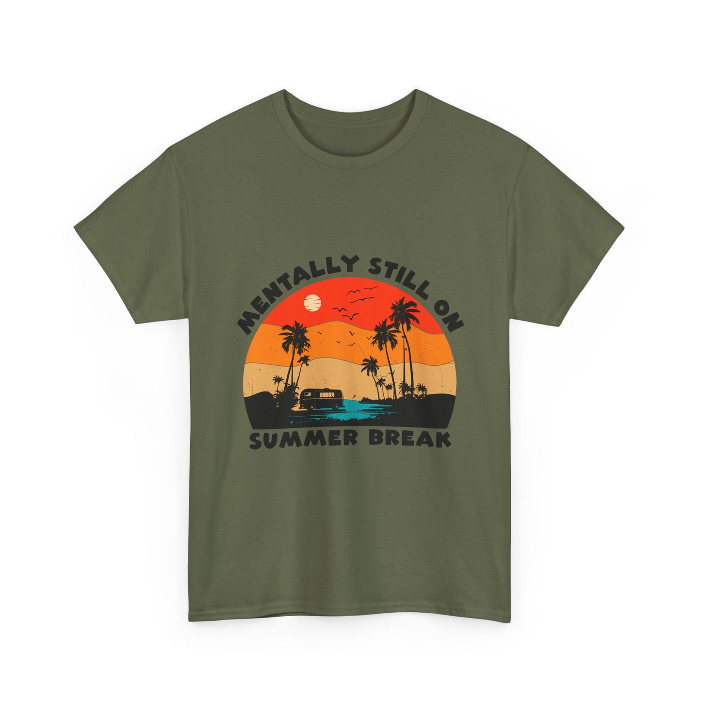 Still on Summer Break Shirt - Funny Back to School Tee, Retro Sunset Vanlife Vibes, Mentally on Vacation Graphic Tee for Students & Teachers