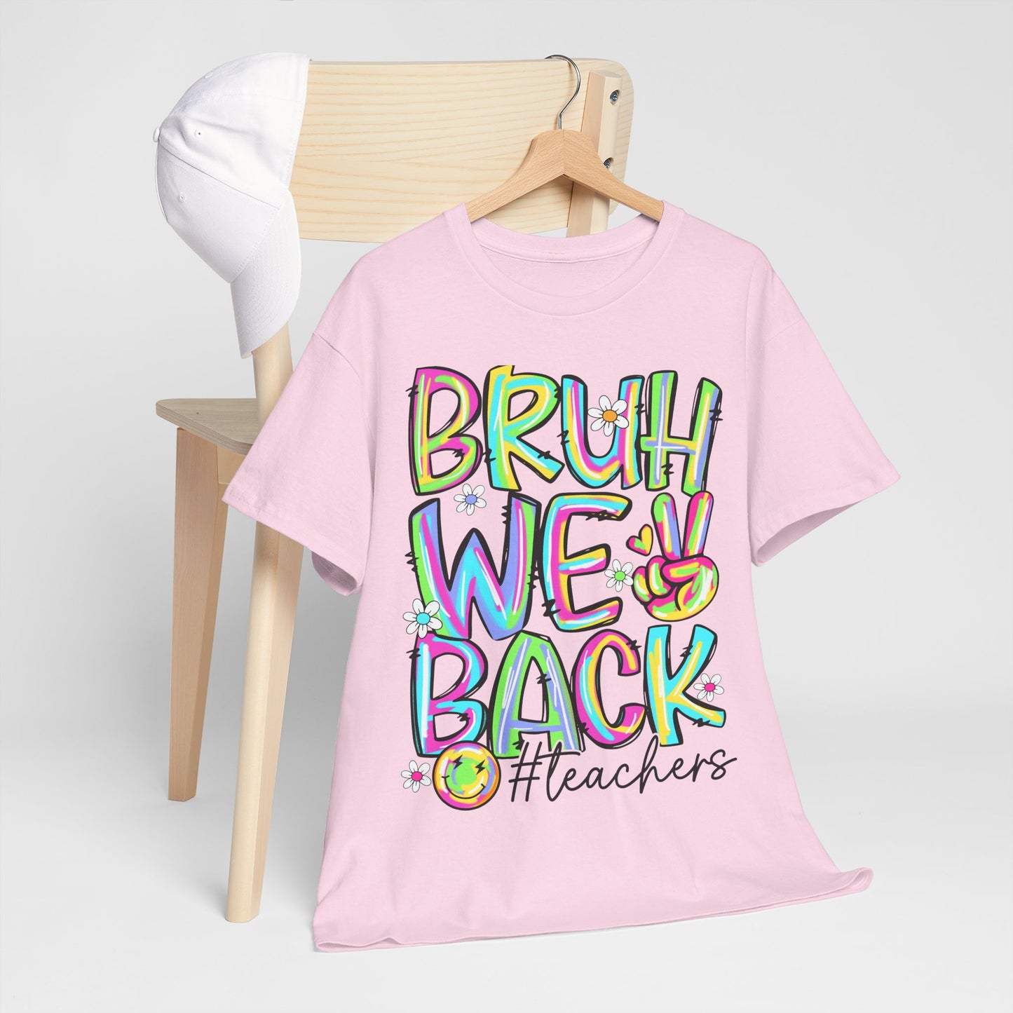 Bruh We Back Teacher T-Shirt | Funny Groovy Rainbow Back to School Tee