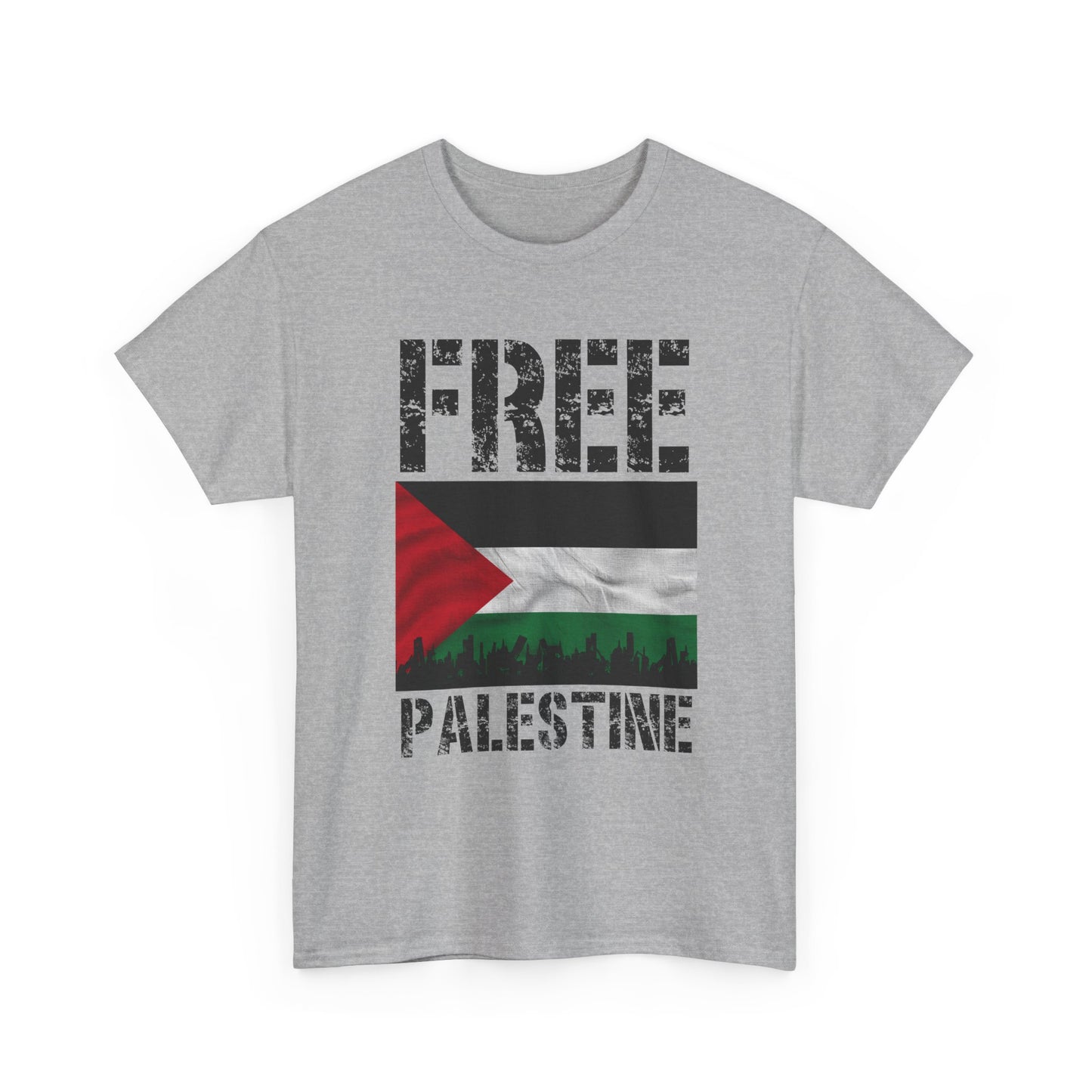 Palästinensisches Flaggen-Shirt mit Stadt-Skyline - Free Palestine Tee, Urban Grunge Protest T-Shirt für Aktivisten & Menschenrechtsunterstützer