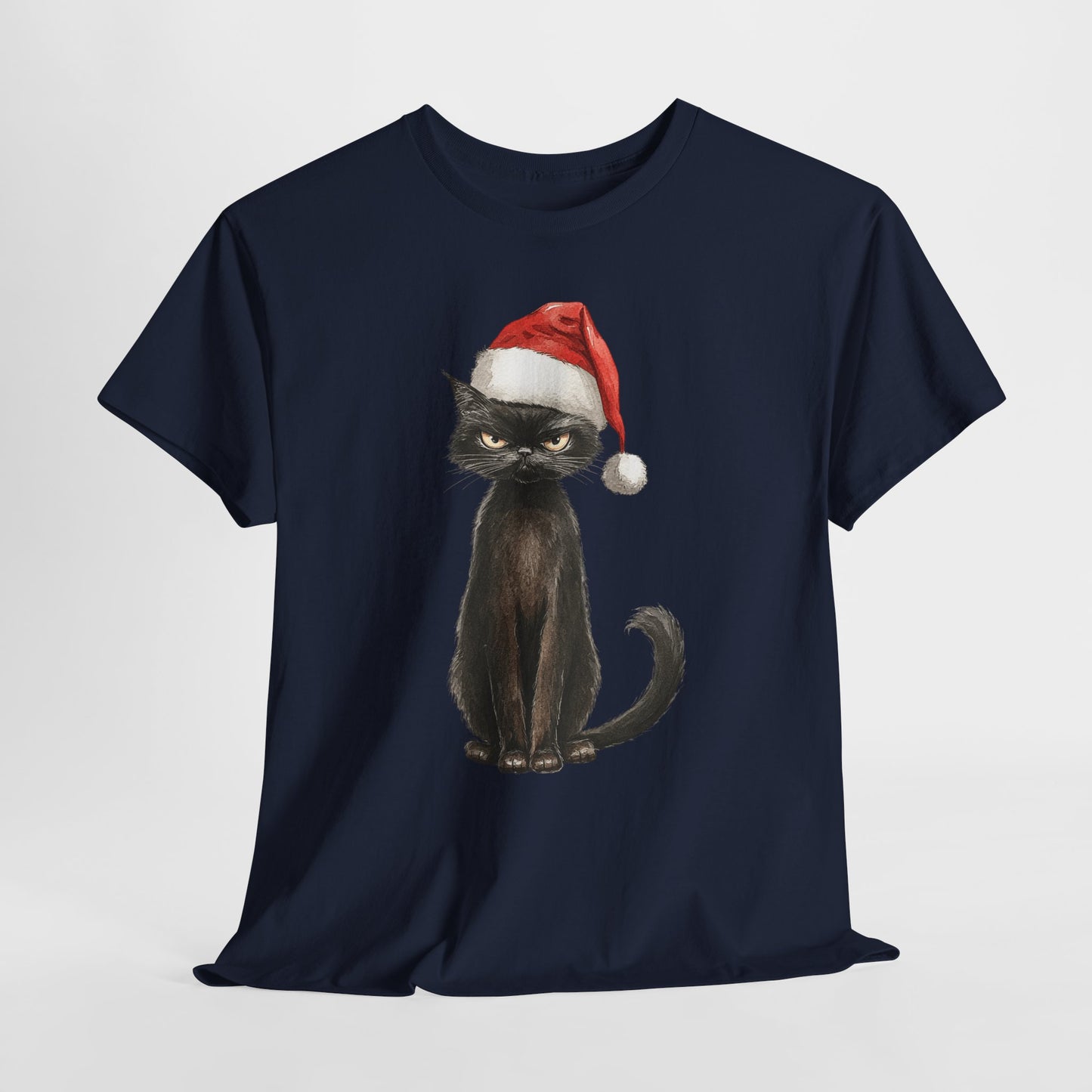 Black Cat Santa Hat Christmas Shirt - Grumpy Holiday Cat Tee