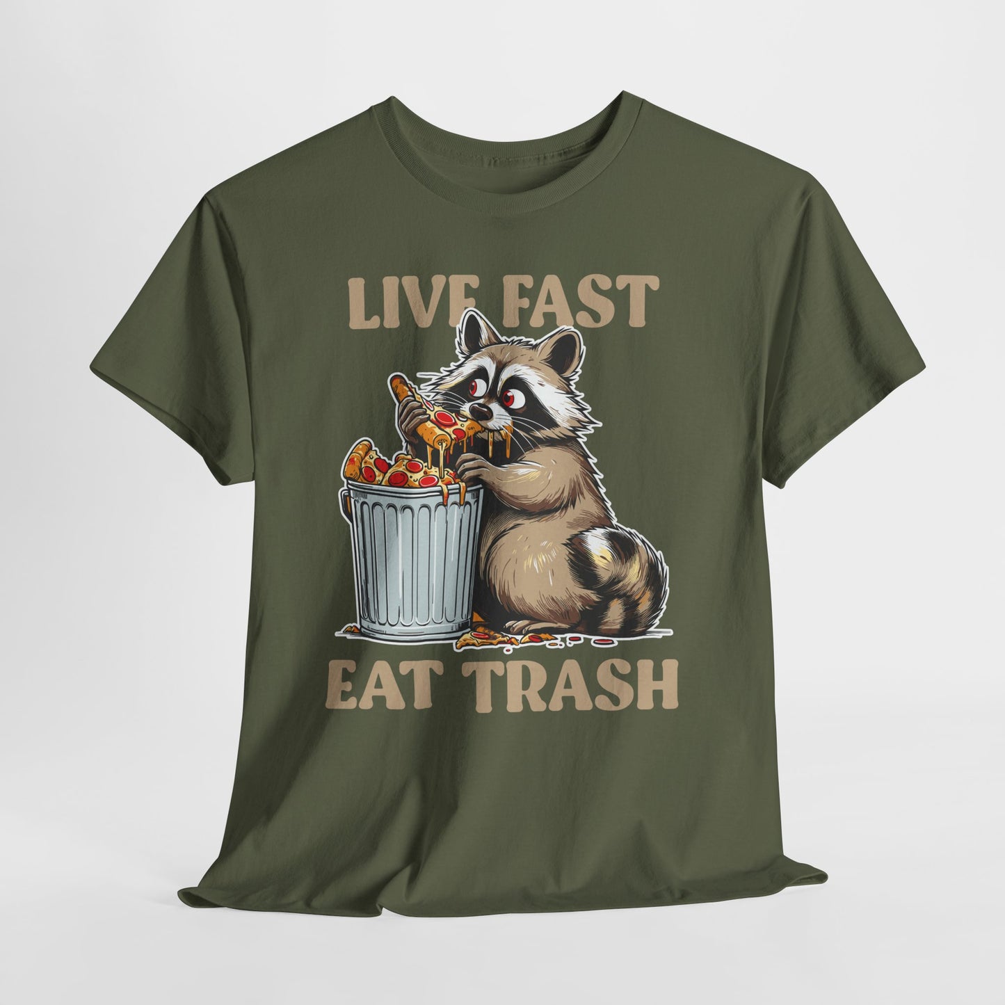 Live Fast Eat Trash Raccoon T-Shirt - Funny Pizza Meme Tee