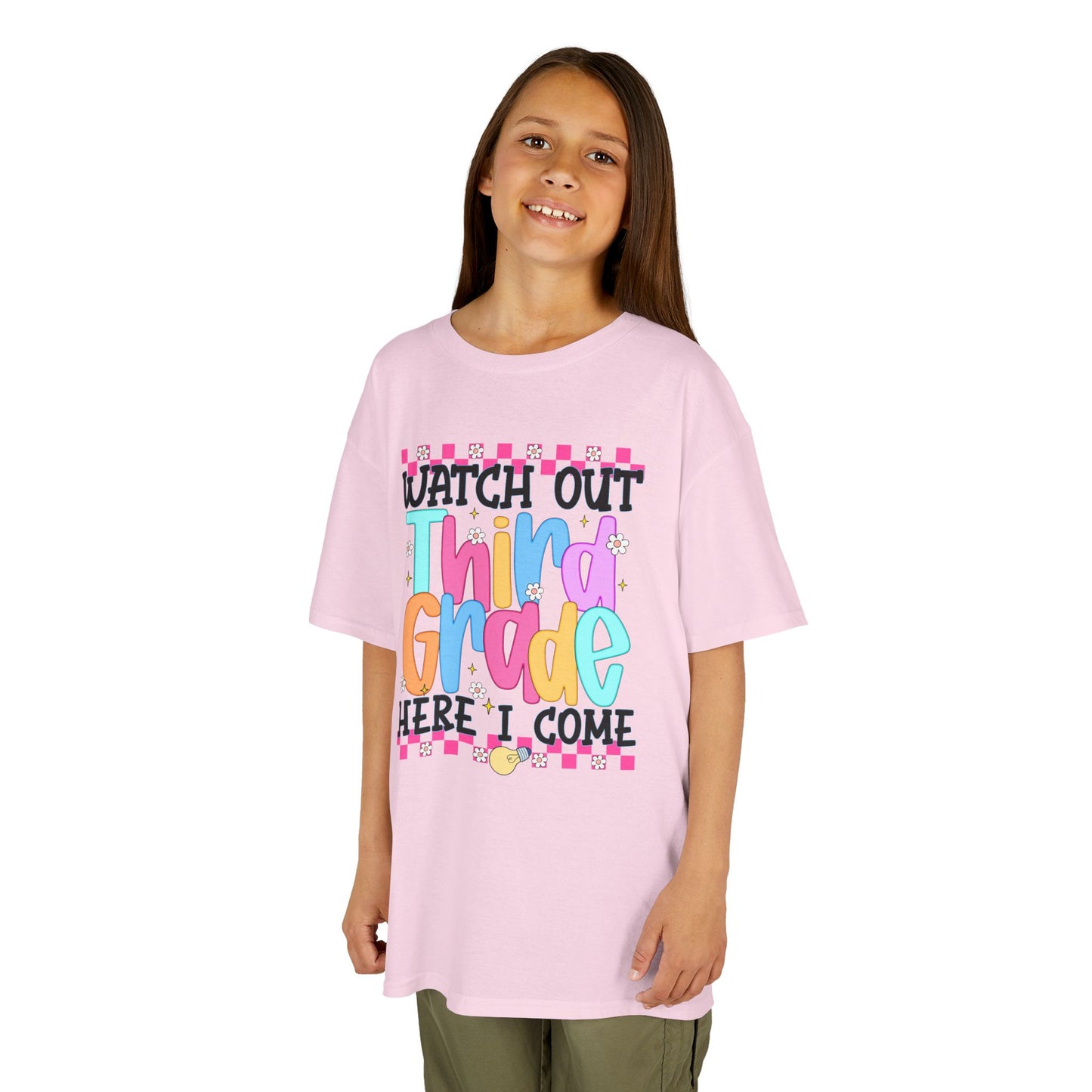 Watch Out Third Grade Shirt - Colorful Kids Back to School Tee, Heavy Cotton T-Shirt for 3rd Grade, First Day of School Outfit