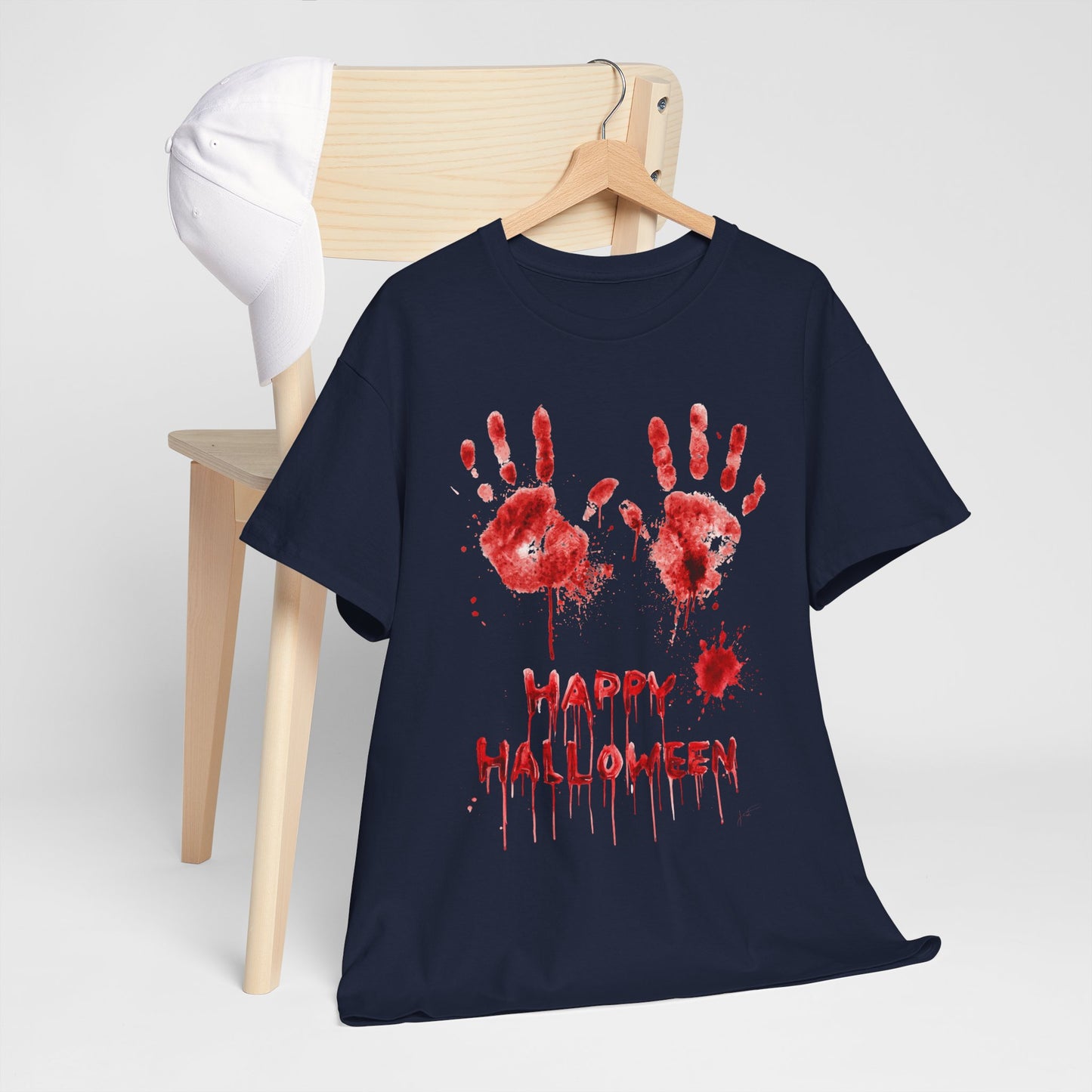 Happy Halloween Blood Handprints T-Shirt - Dripping Horror Tee